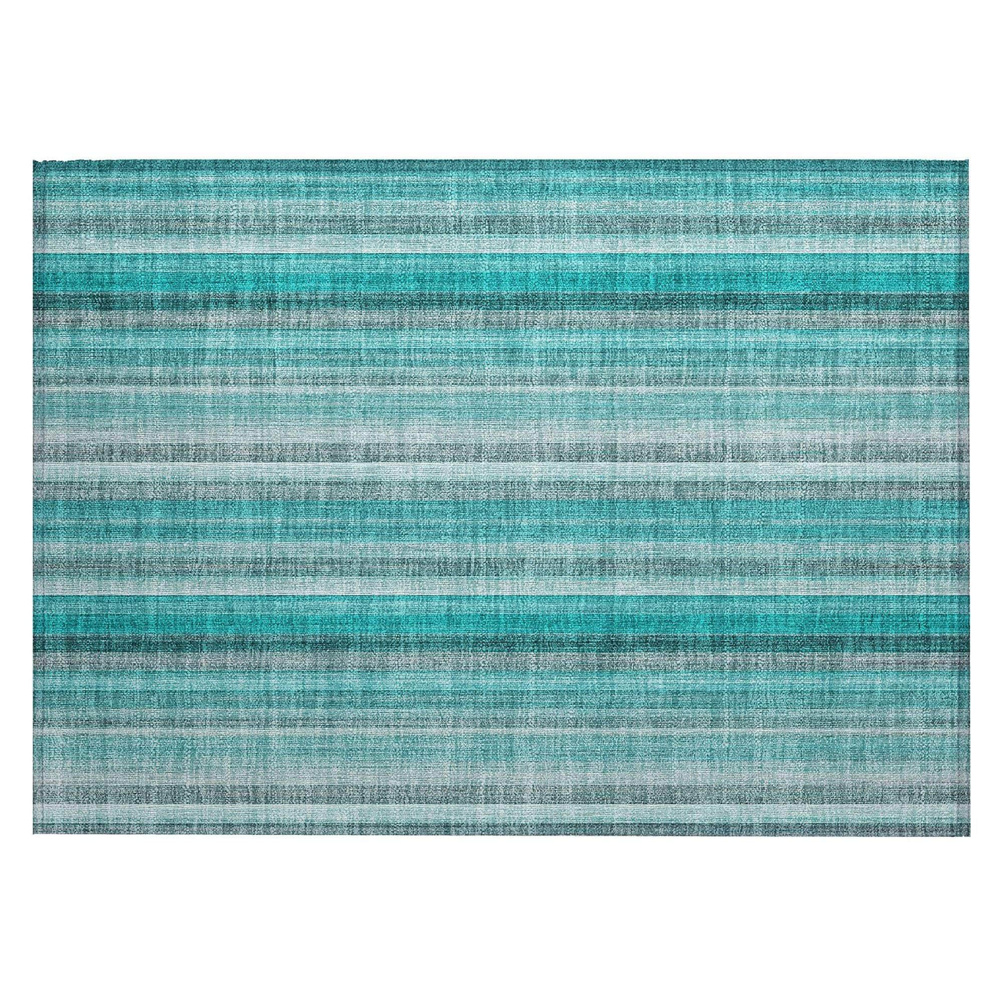 Machine Washable Teal Rug - Indoor / Outdoor - Kids / Pet Friendly Stripes Print Rug