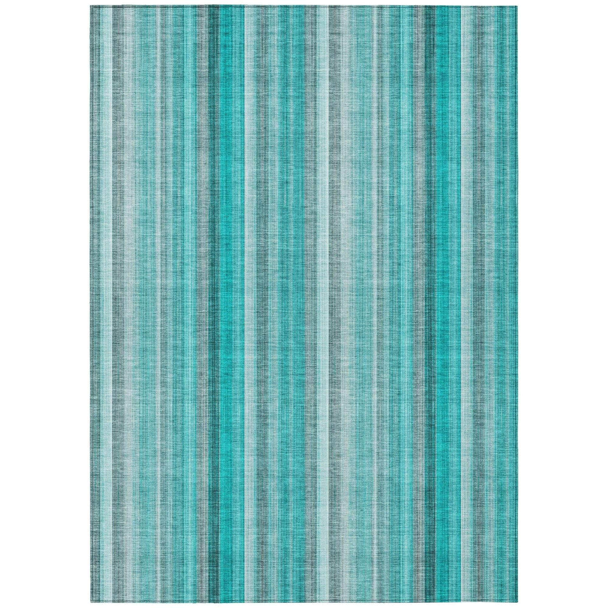 Machine Washable Teal Rug - Indoor / Outdoor - Kids / Pet Friendly Stripes Print Rug