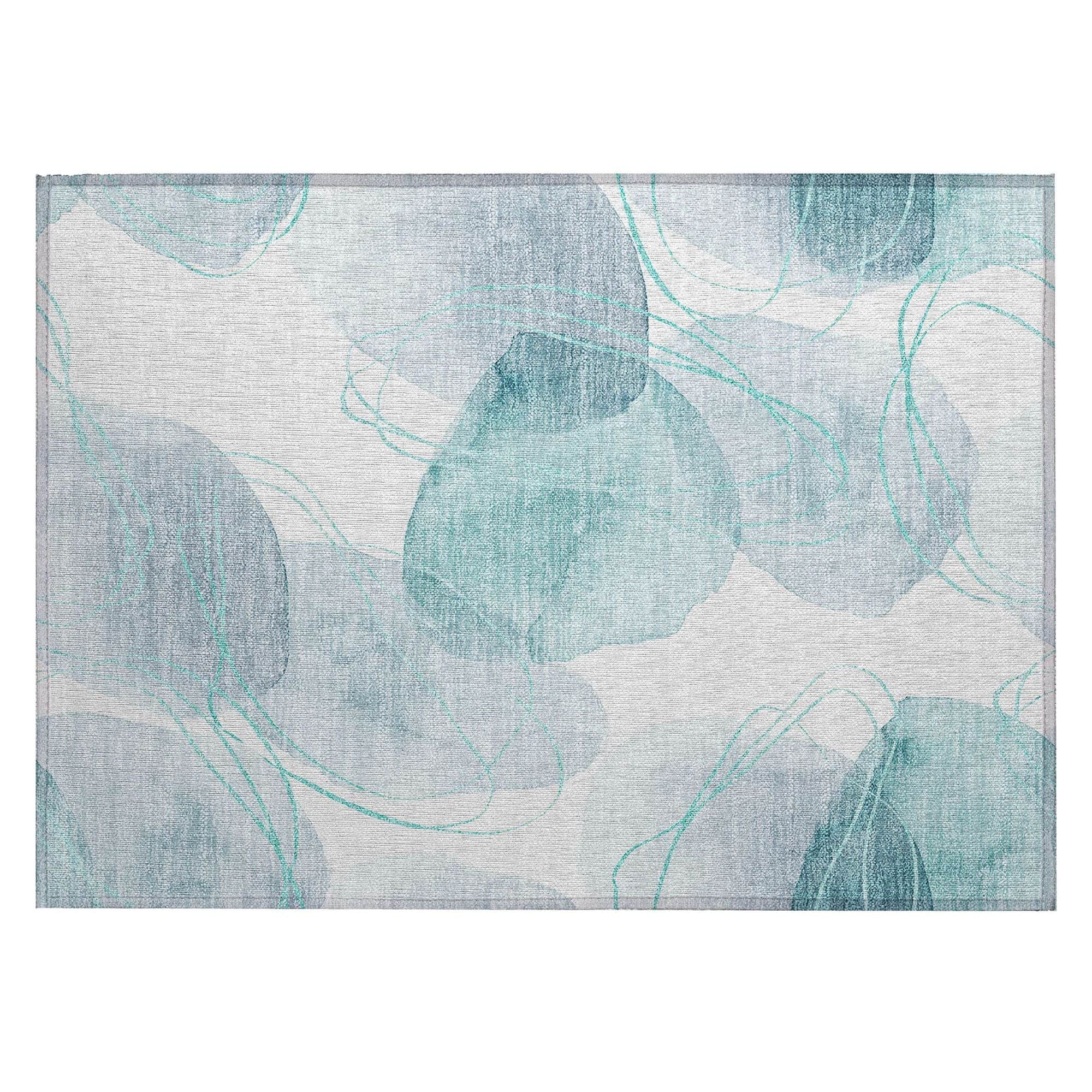 Machine Washable Teal Rug - Indoor / Outdoor - Kids / Pet Friendly Organic Print Rug