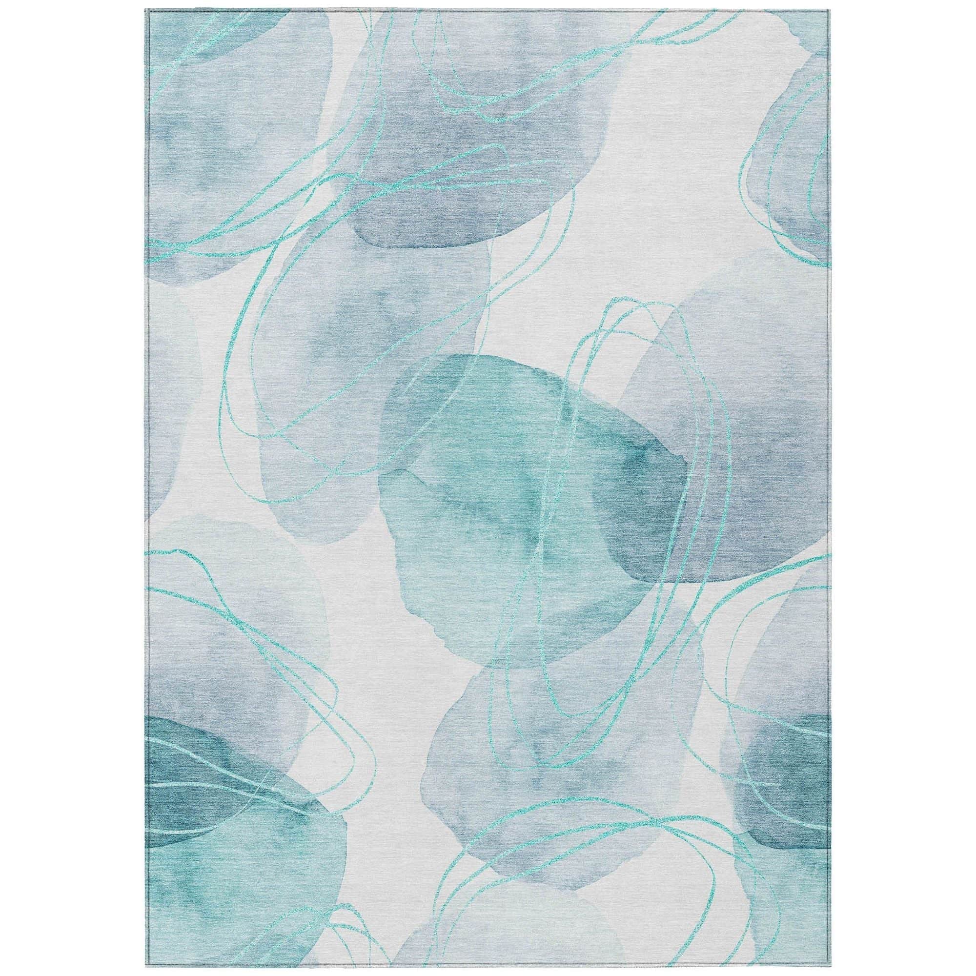 Machine Washable Teal Rug - Indoor / Outdoor - Kids / Pet Friendly Organic Print Rug