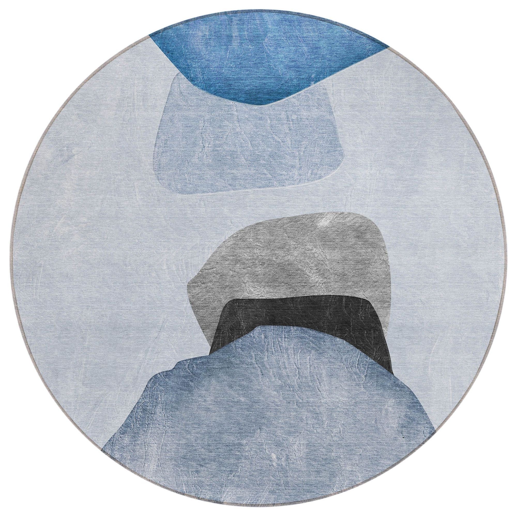 Machine Washable Blue Rug - Indoor / Outdoor - Kids / Pet Friendly Organic Print Rug