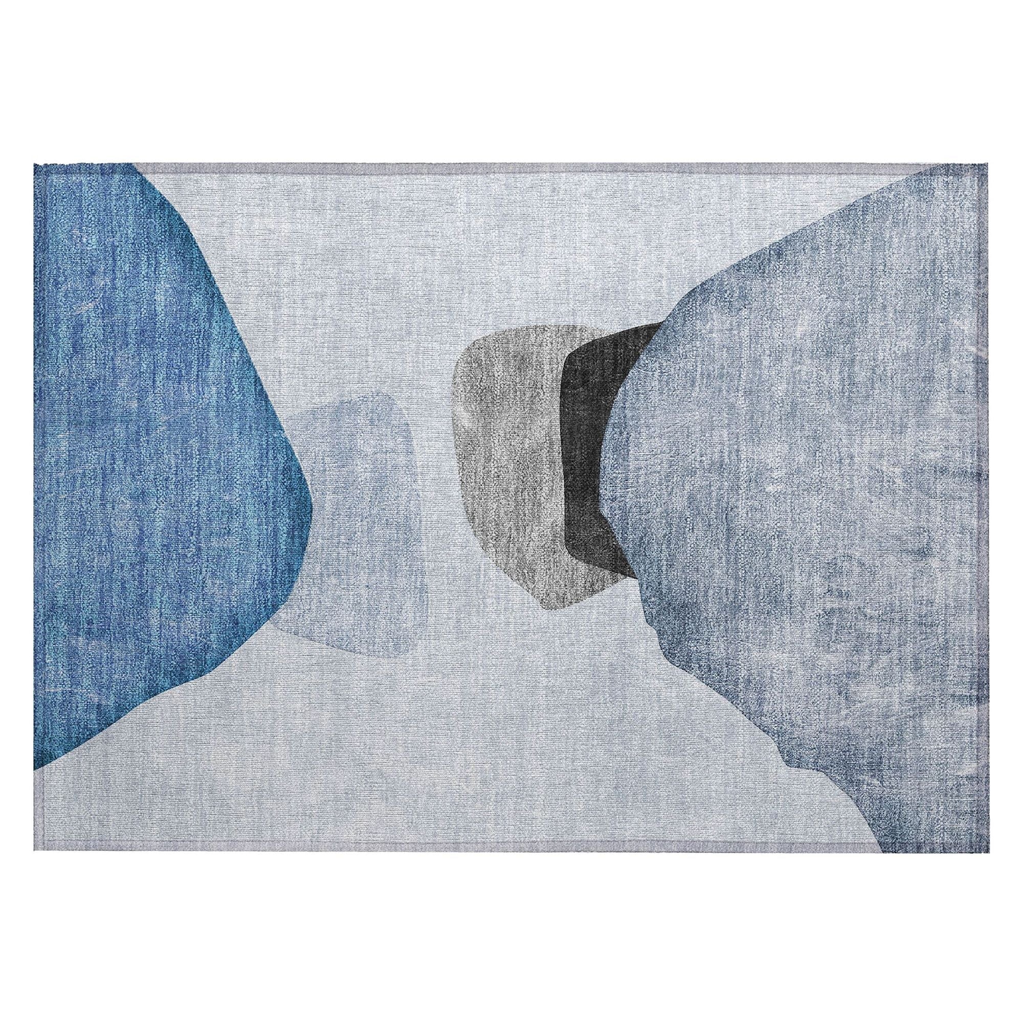 Machine Washable Blue Rug - Indoor / Outdoor - Kids / Pet Friendly Organic Print Rug