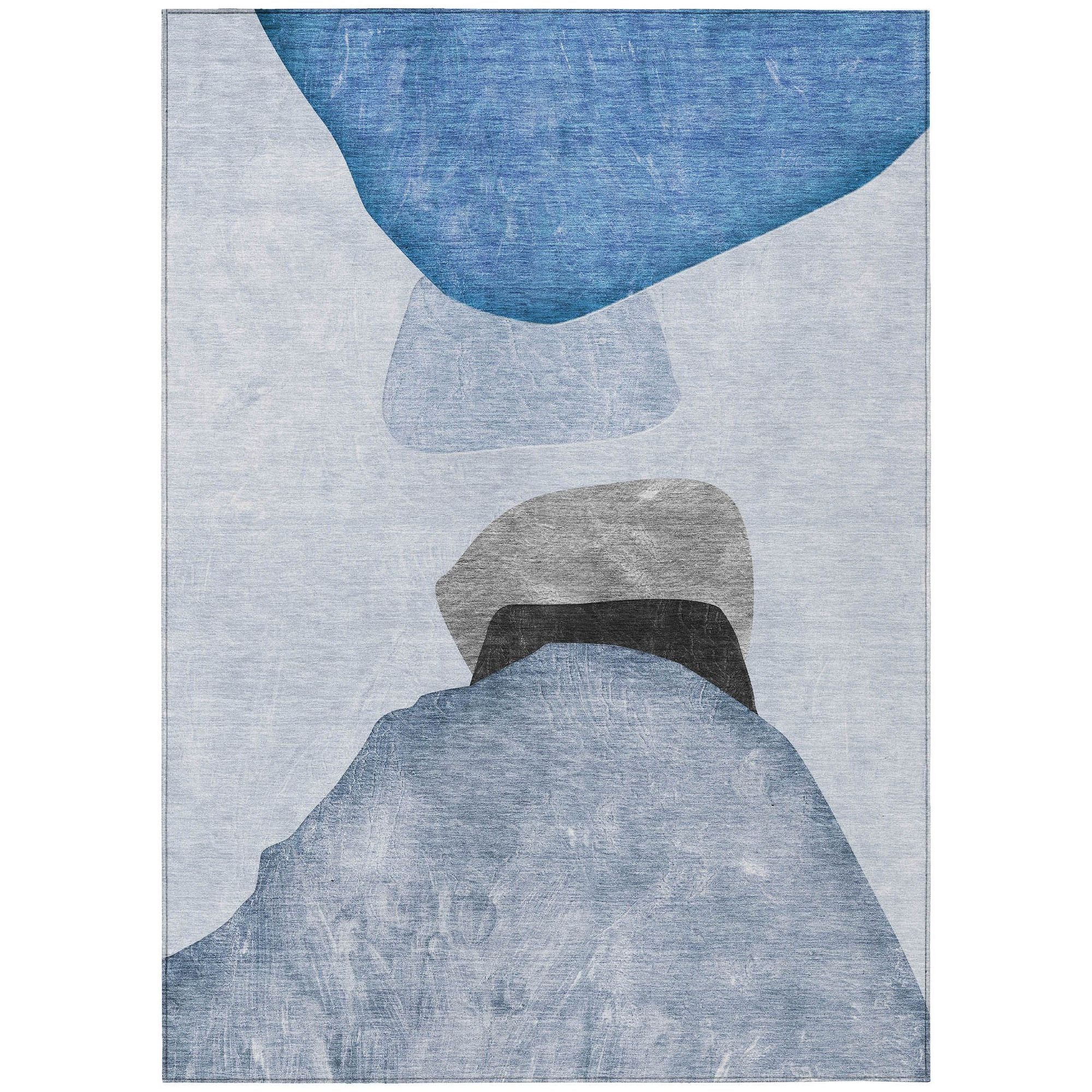 Machine Washable Blue Rug - Indoor / Outdoor - Kids / Pet Friendly Organic Print Rug