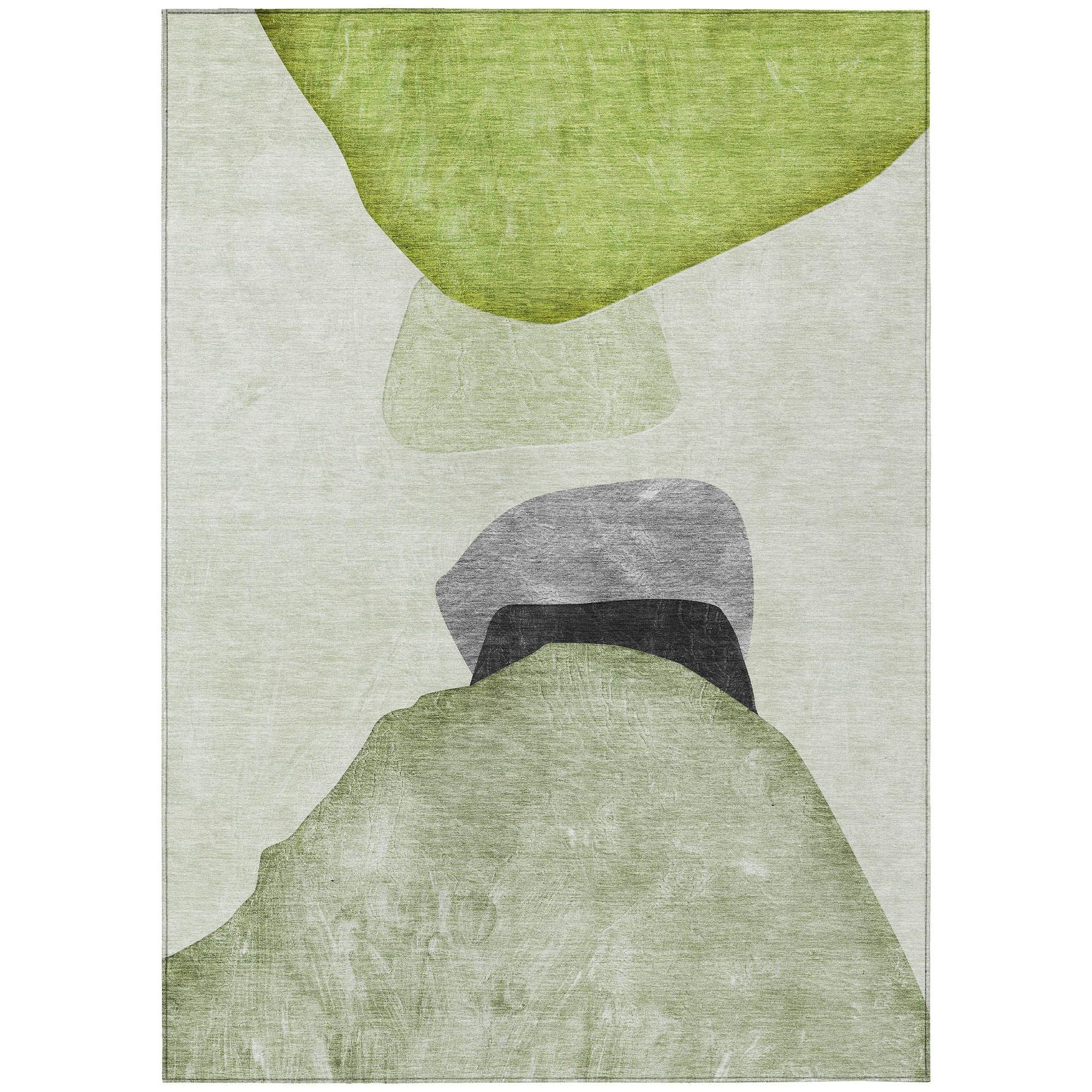 Machine Washable Green Rug - Indoor / Outdoor - Kids / Pet Friendly Organic Print Rug