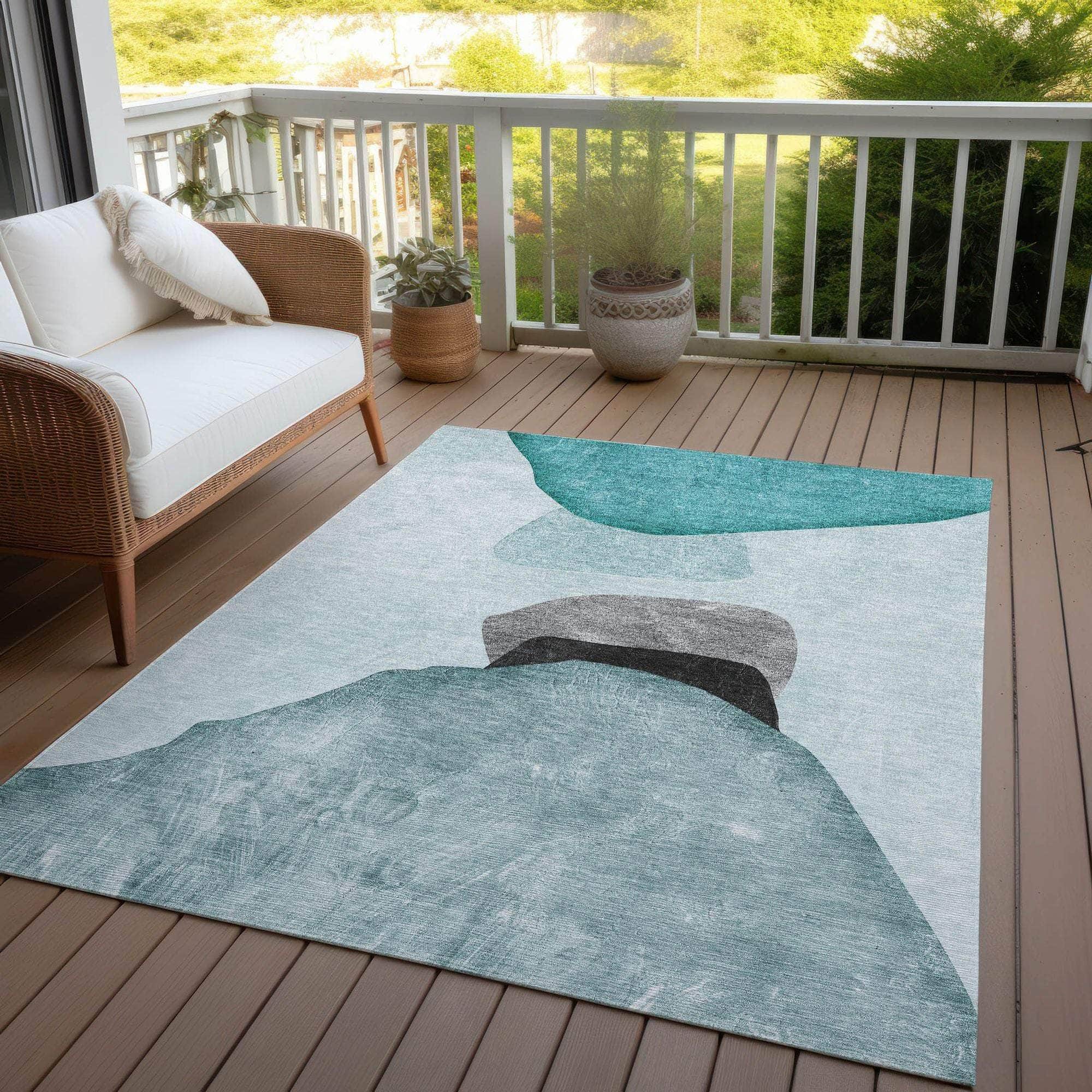 Machine Made ACN547 Teal Rugs