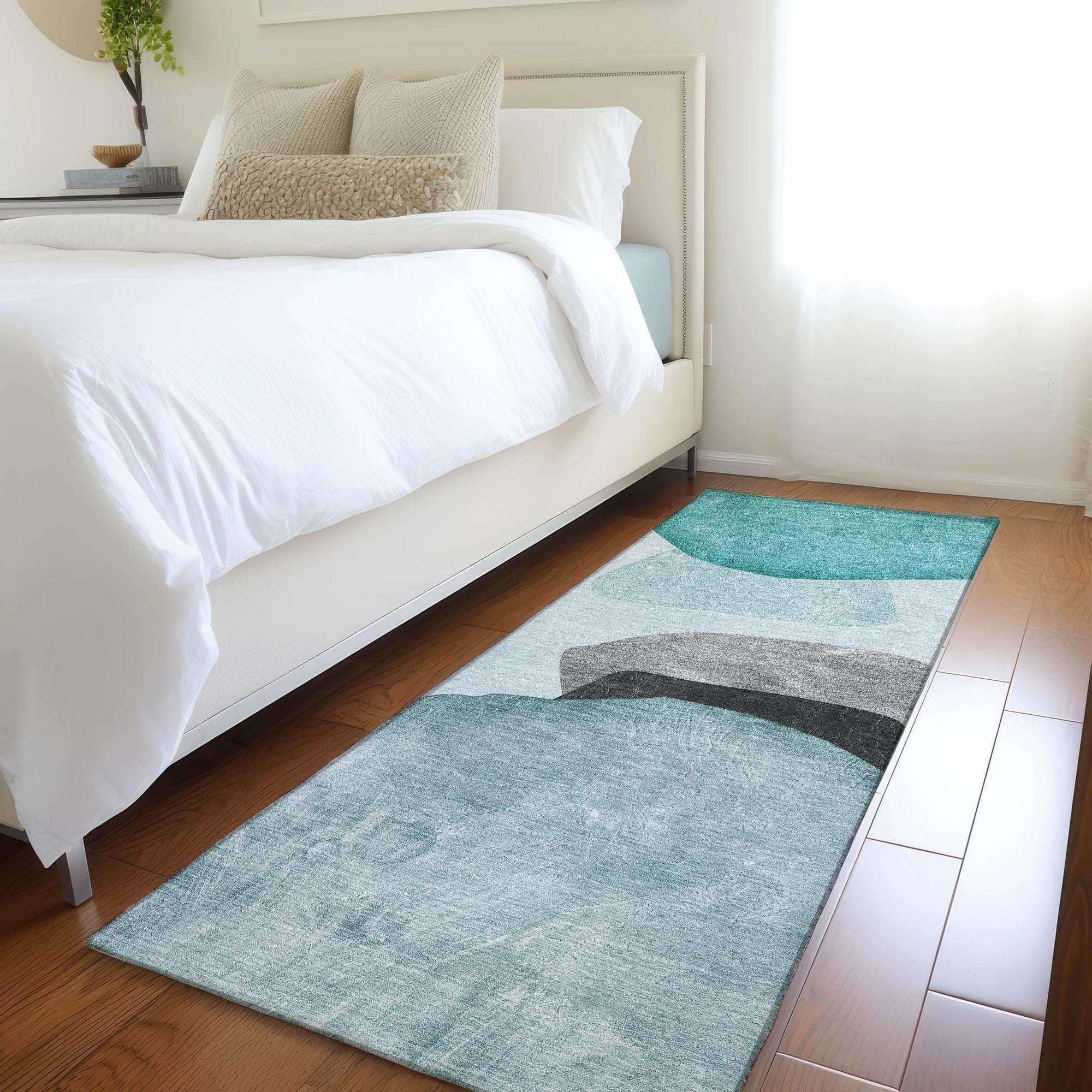 Machine Made ACN547 Teal Rugs