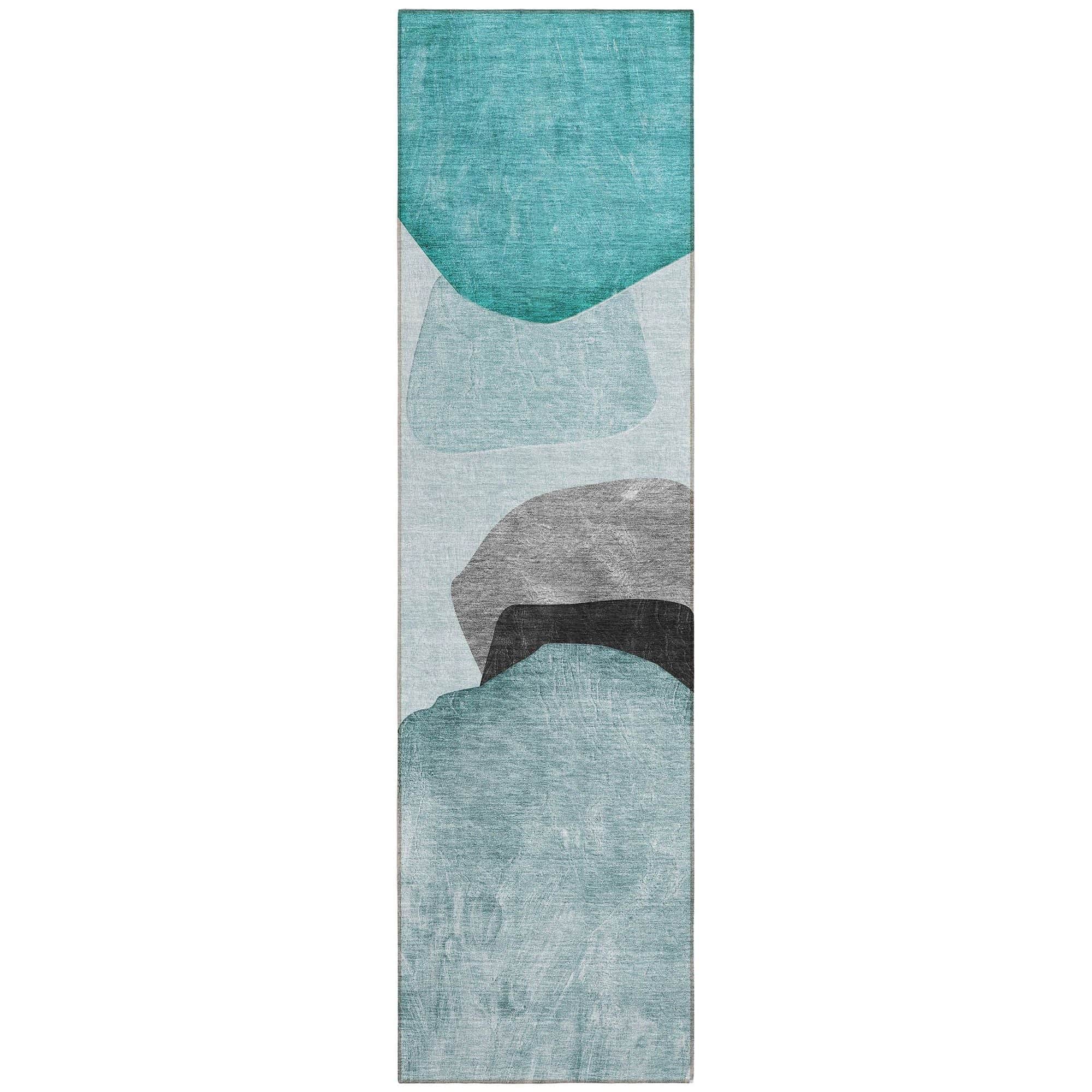 Machine Washable Teal Rug - Indoor / Outdoor - Kids / Pet Friendly Organic Print Rug