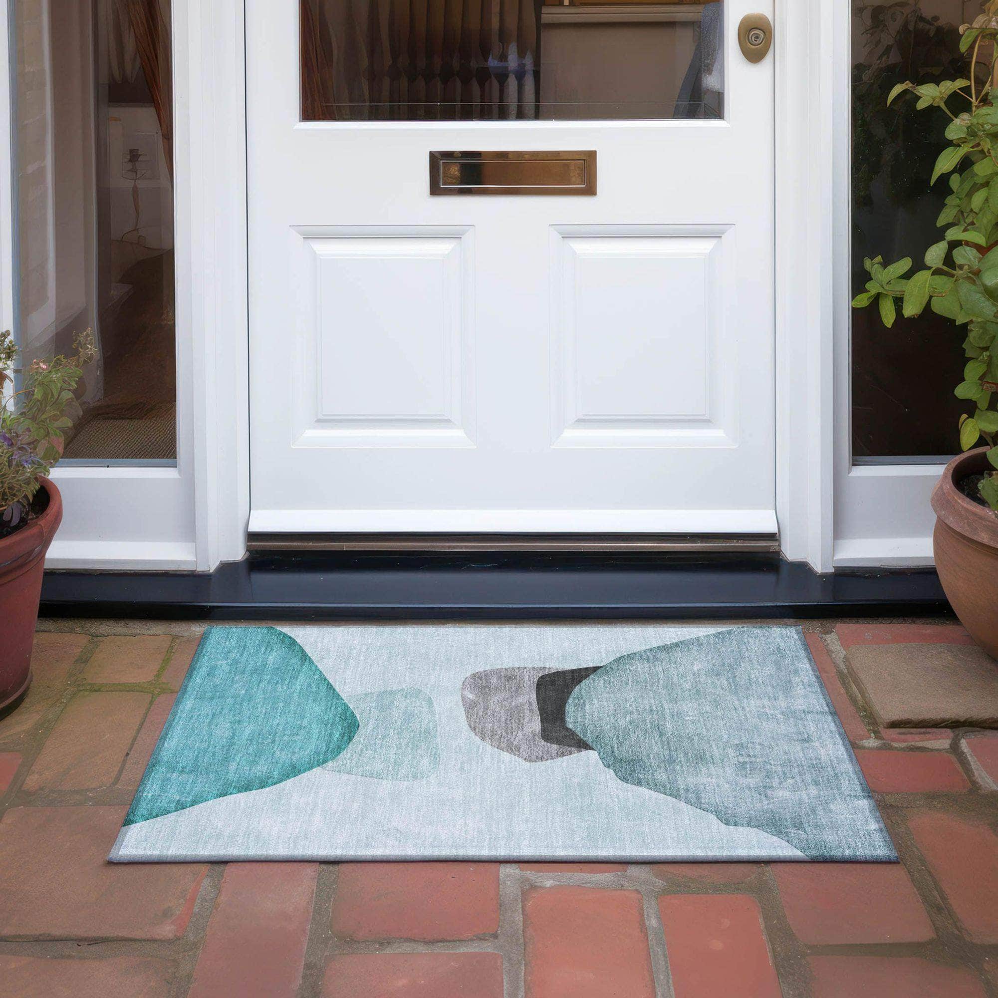 Machine Made ACN547 Teal Rugs