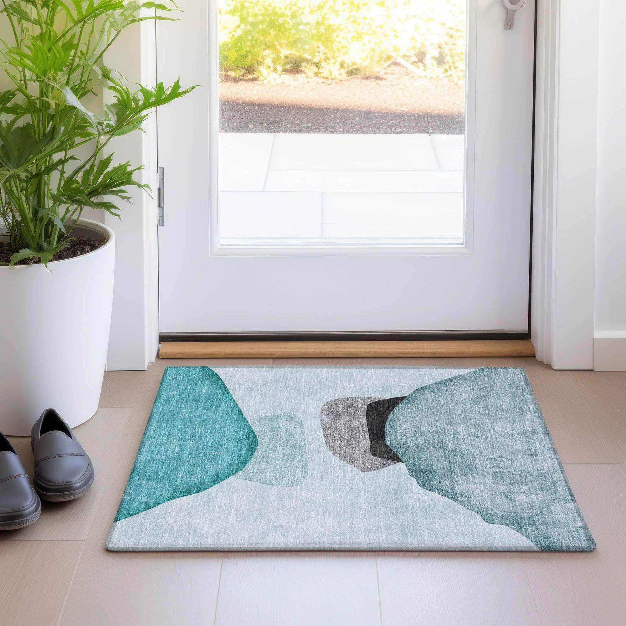Machine Made ACN547 Teal Rugs