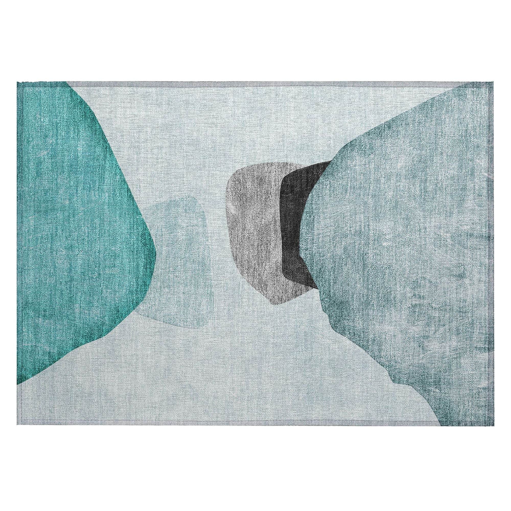 Machine Washable Teal Rug - Indoor / Outdoor - Kids / Pet Friendly Organic Print Rug