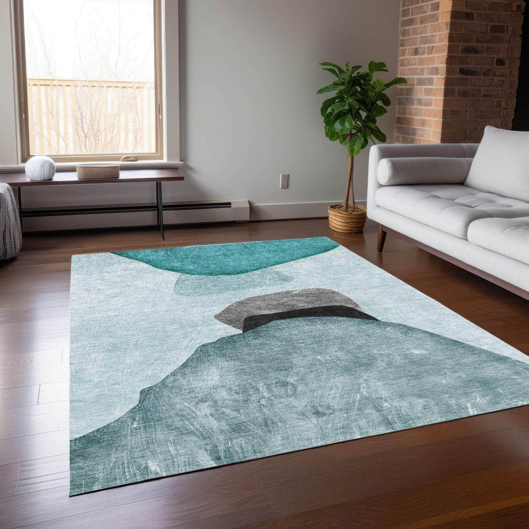 Machine Made ACN547 Teal Rugs