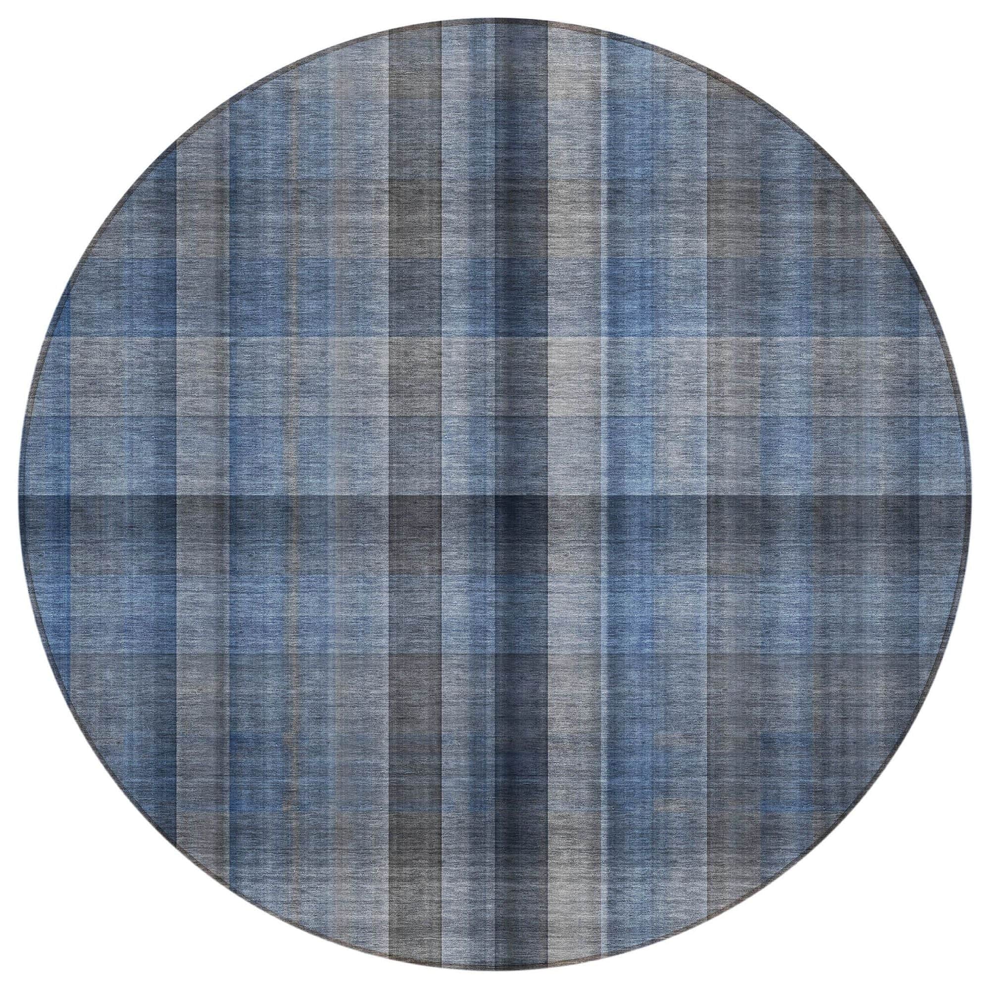Machine Washable Blue Rug - Indoor / Outdoor - Kids / Pet Friendly Plaid Print Rug