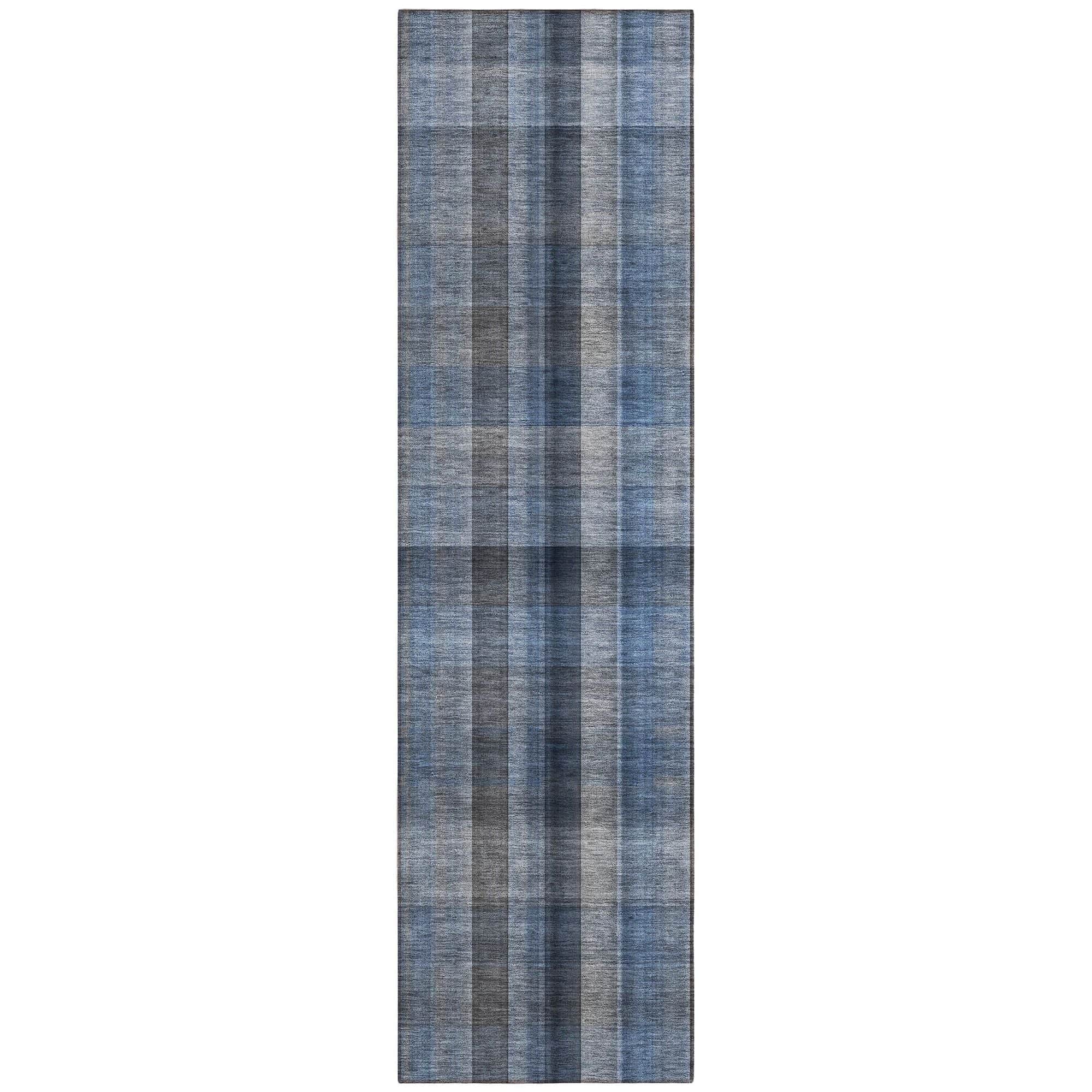 Machine Washable Blue Rug - Indoor / Outdoor - Kids / Pet Friendly Plaid Print Rug