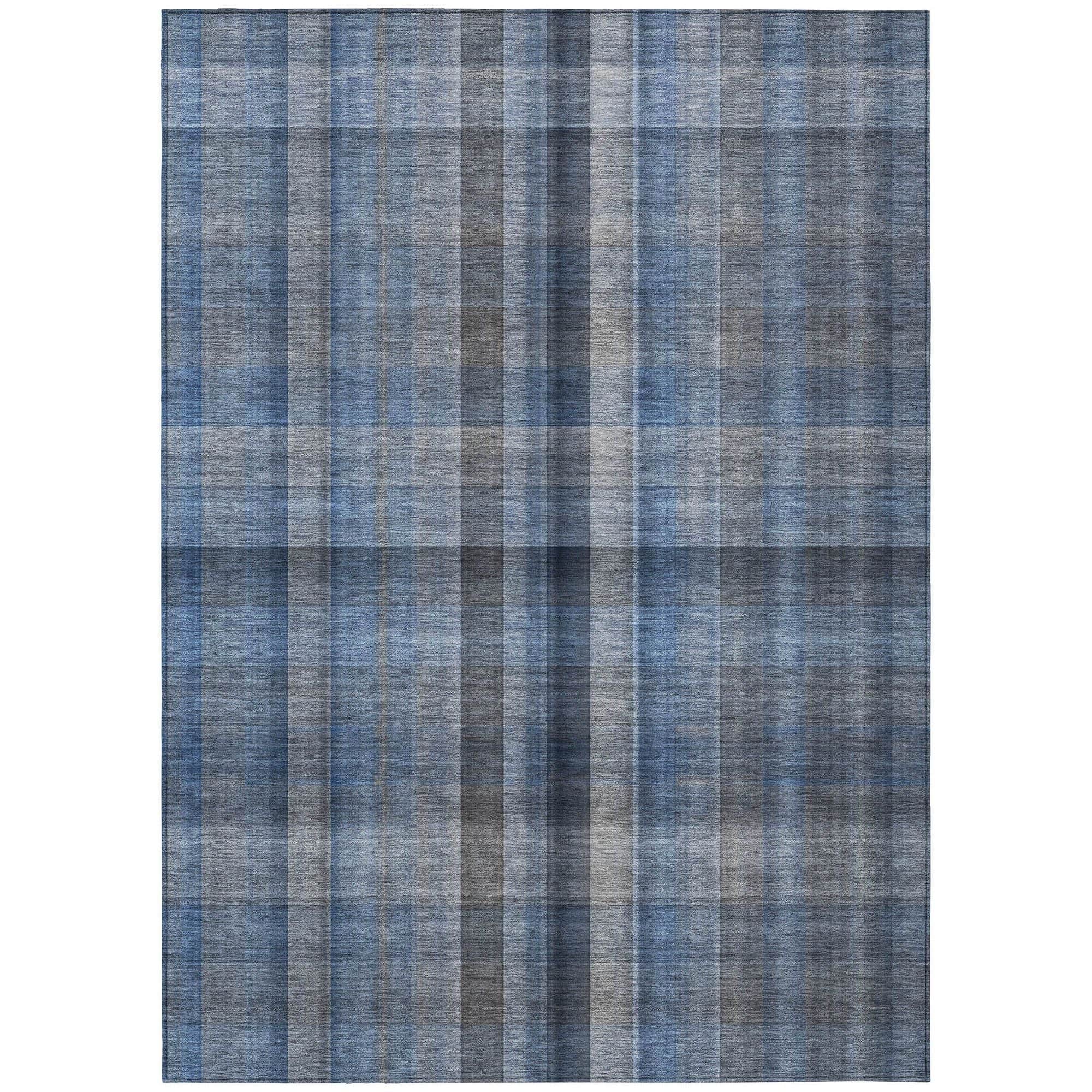 Machine Washable Blue Rug - Indoor / Outdoor - Kids / Pet Friendly Plaid Print Rug