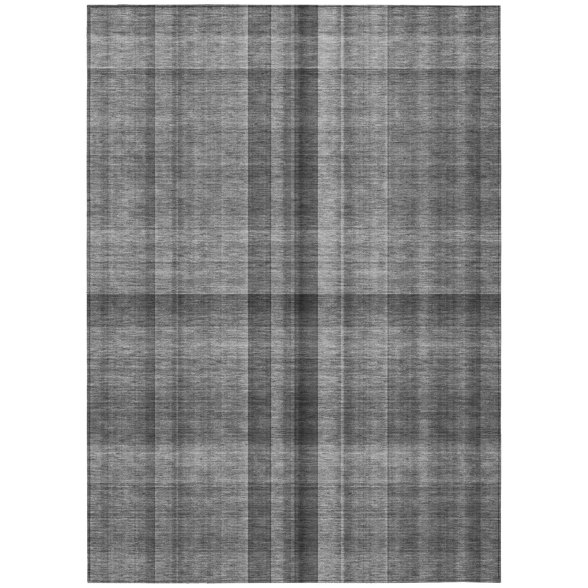 Machine Washable Gray Rug - Indoor / Outdoor - Kids / Pet Friendly Plaid Print Rug