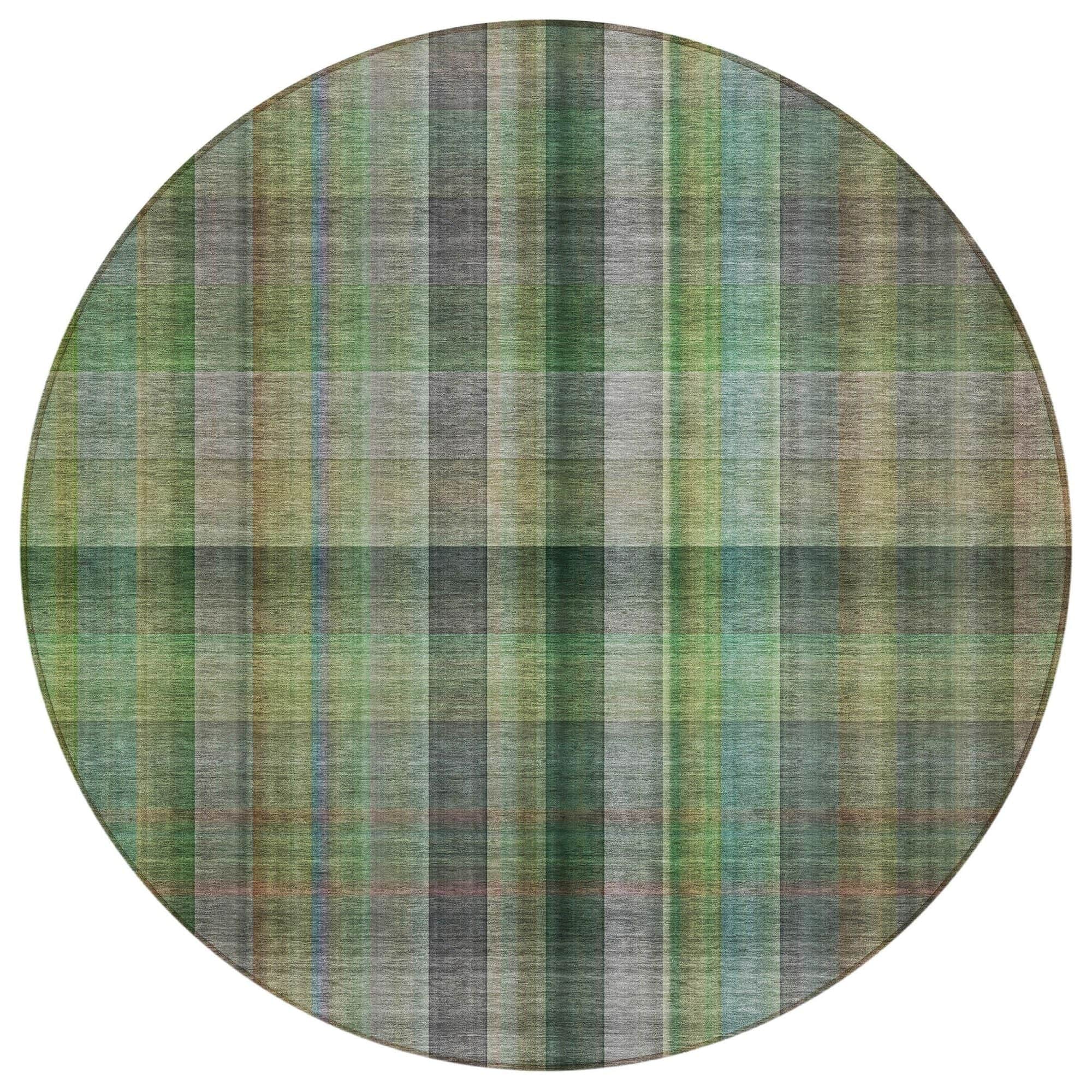 Machine Washable Green Rug - Indoor / Outdoor - Kids / Pet Friendly Plaid Print Rug