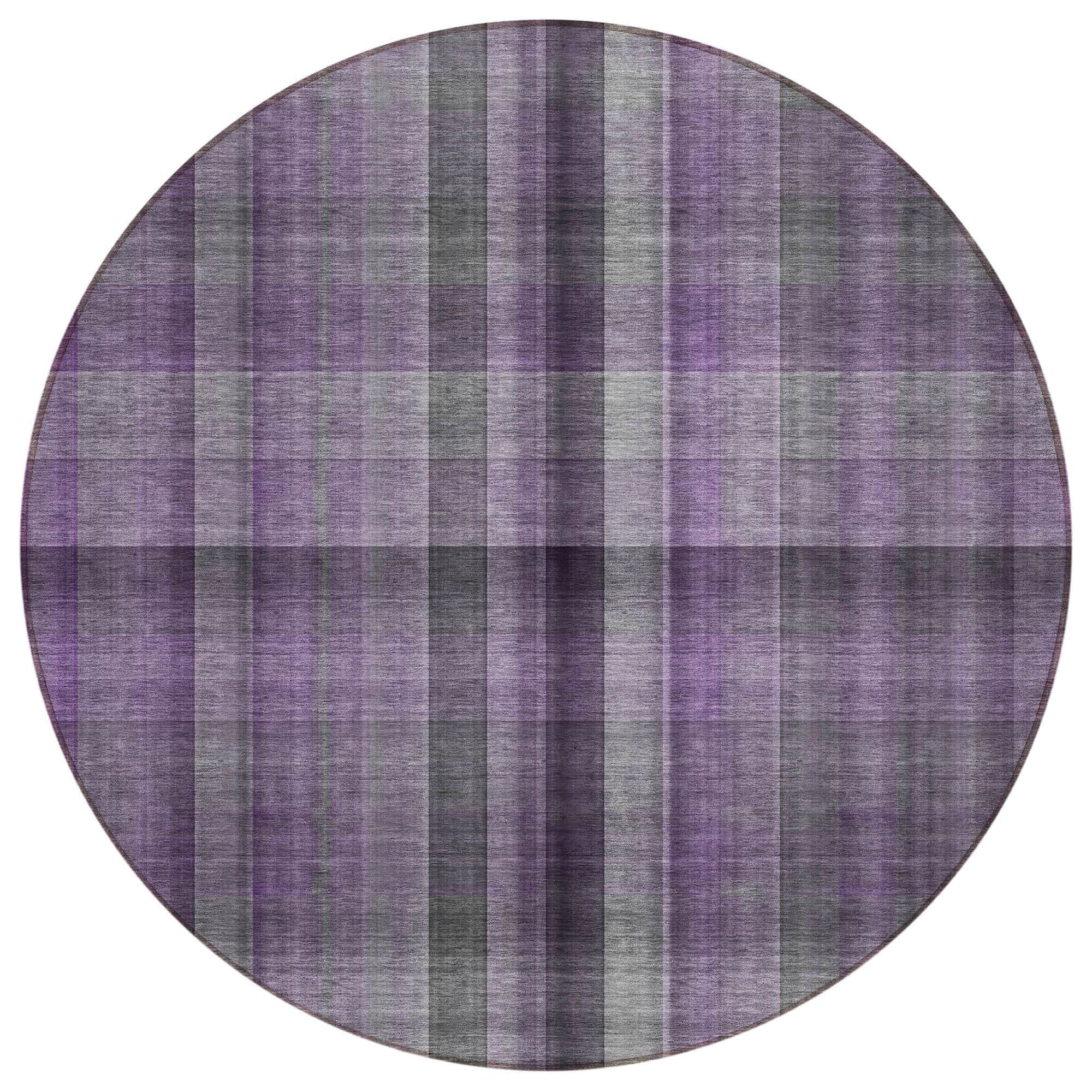 Machine Washable Purple Rug - Indoor / Outdoor - Kids / Pet Friendly Plaid Print Rug