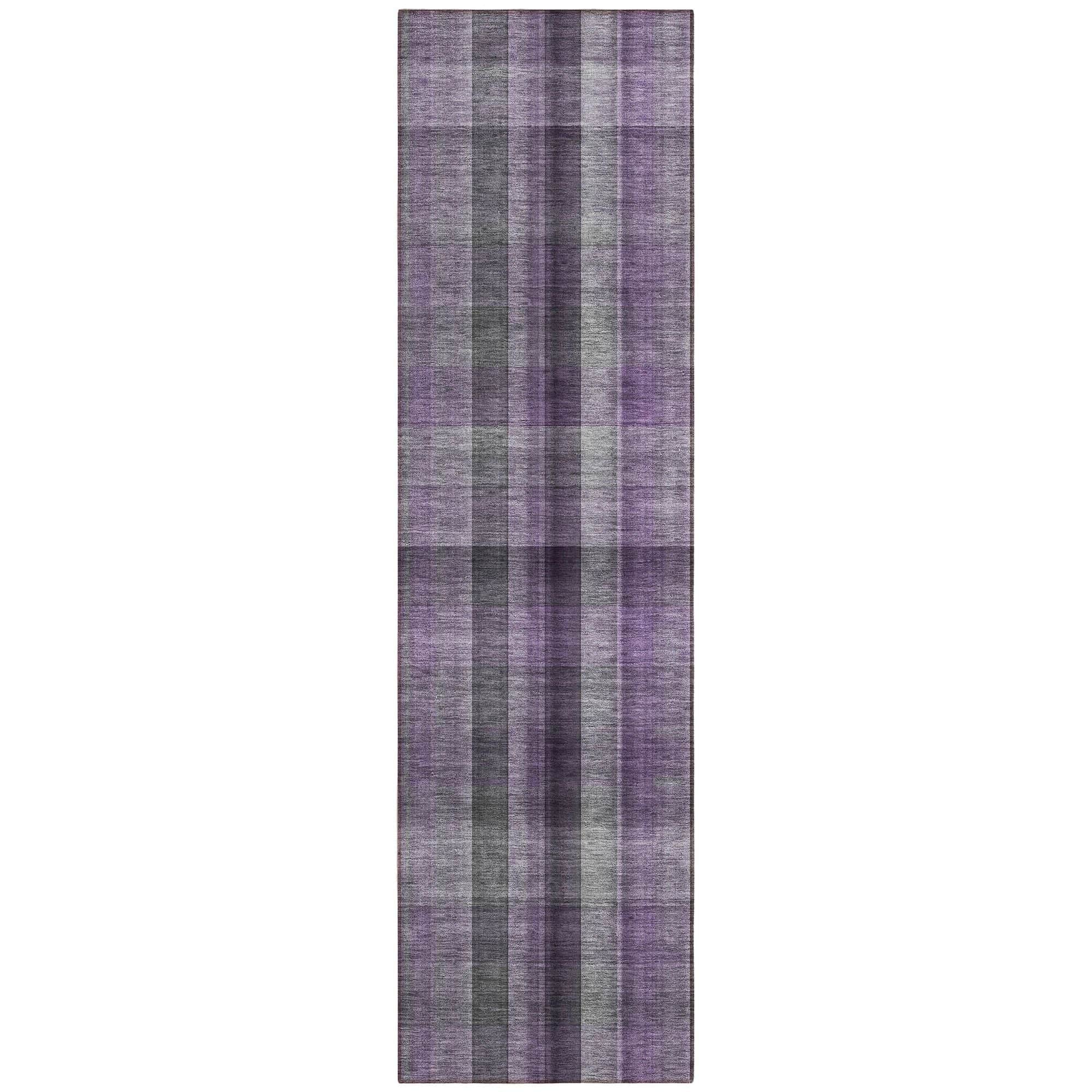 Machine Washable Purple Rug - Indoor / Outdoor - Kids / Pet Friendly Plaid Print Rug