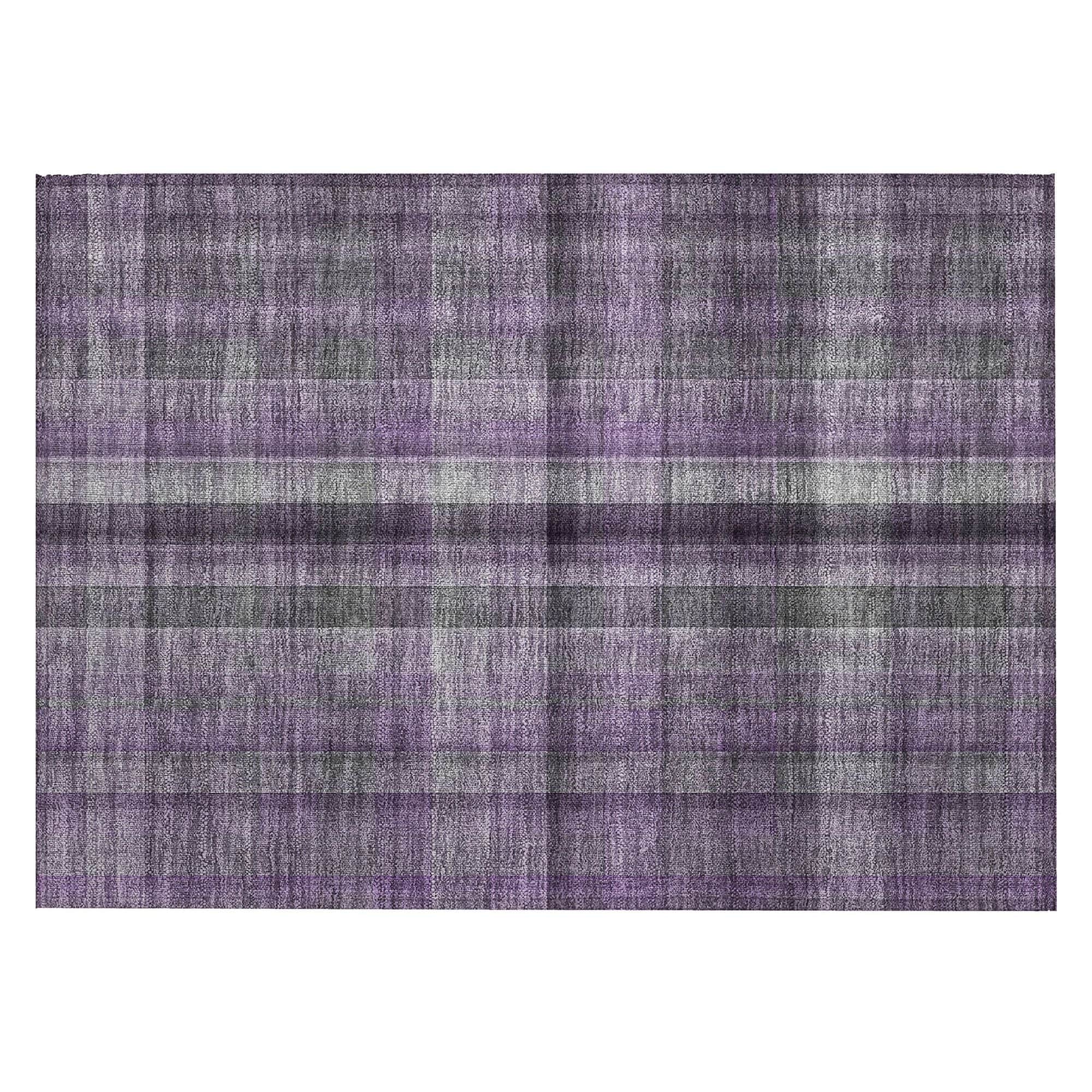 Machine Washable Purple Rug - Indoor / Outdoor - Kids / Pet Friendly Plaid Print Rug
