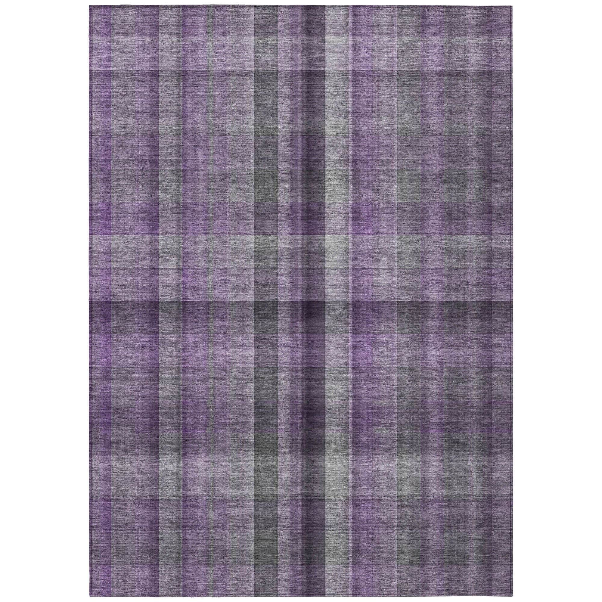 Machine Washable Purple Rug - Indoor / Outdoor - Kids / Pet Friendly Plaid Print Rug