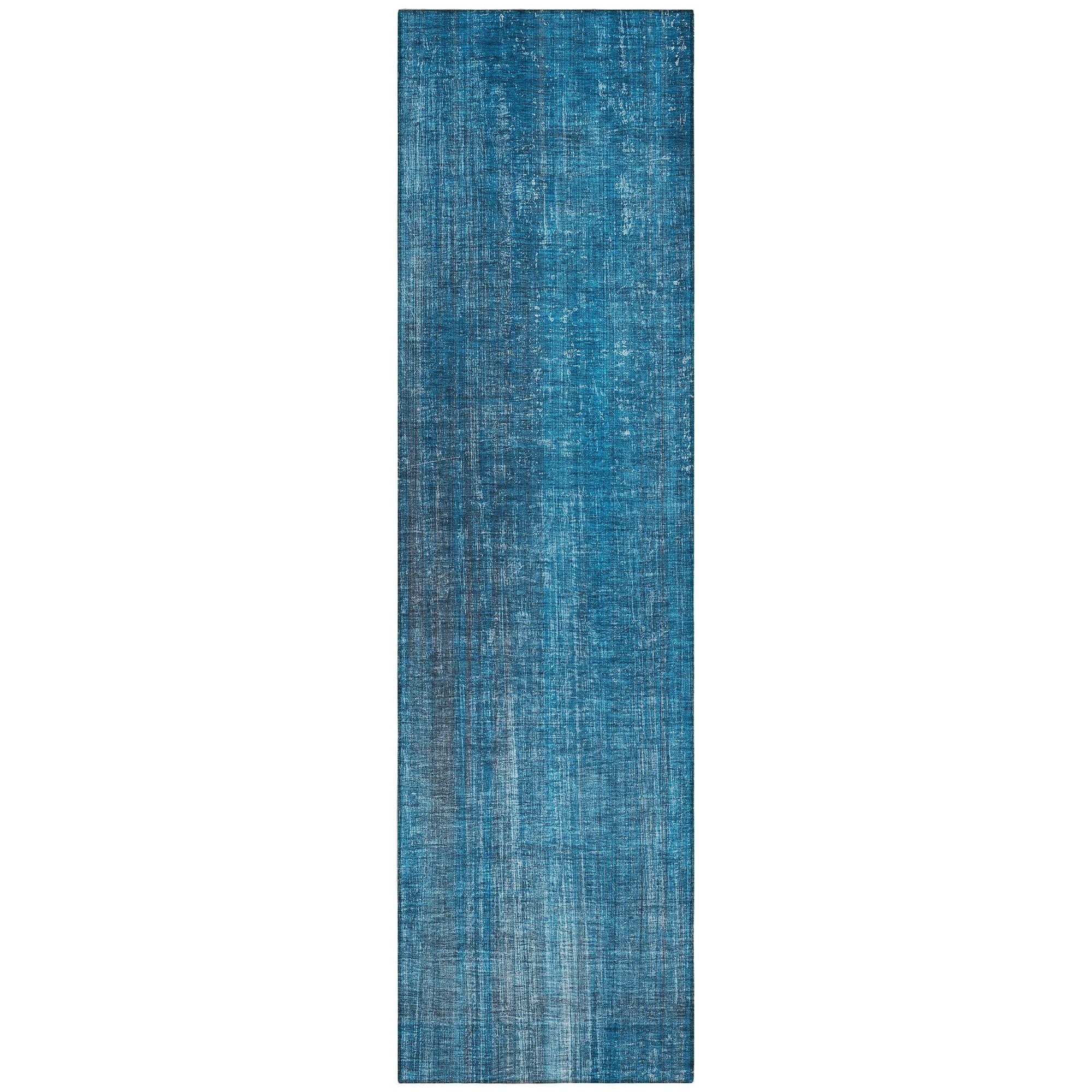 Machine Washable Blue Rug - Indoor / Outdoor - Kids / Pet Friendly Striped Print Rug