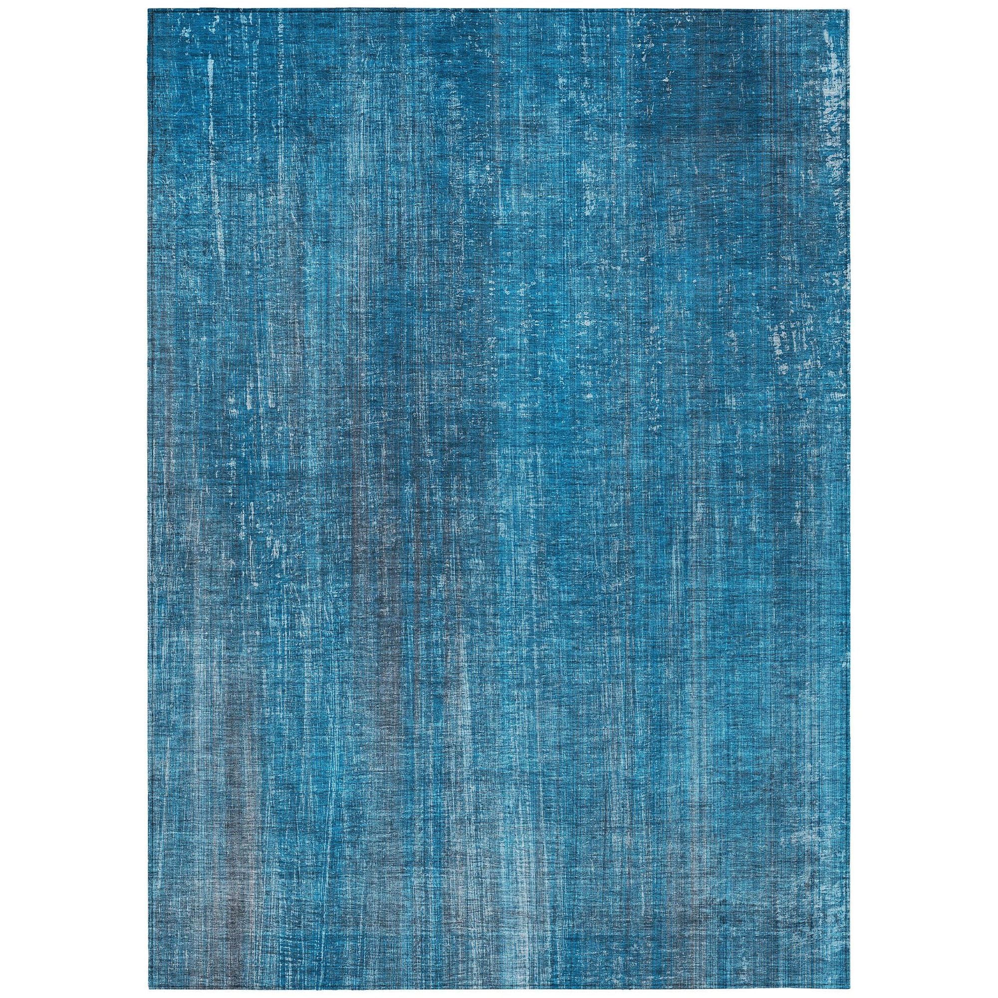 Machine Washable Blue Rug - Indoor / Outdoor - Kids / Pet Friendly Striped Print Rug