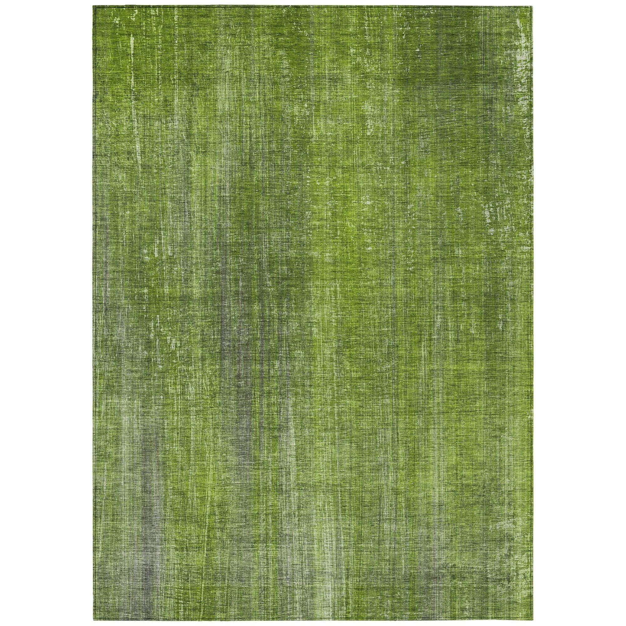 Machine Washable Green Rug - Indoor / Outdoor - Kids / Pet Friendly Striped Print Rug