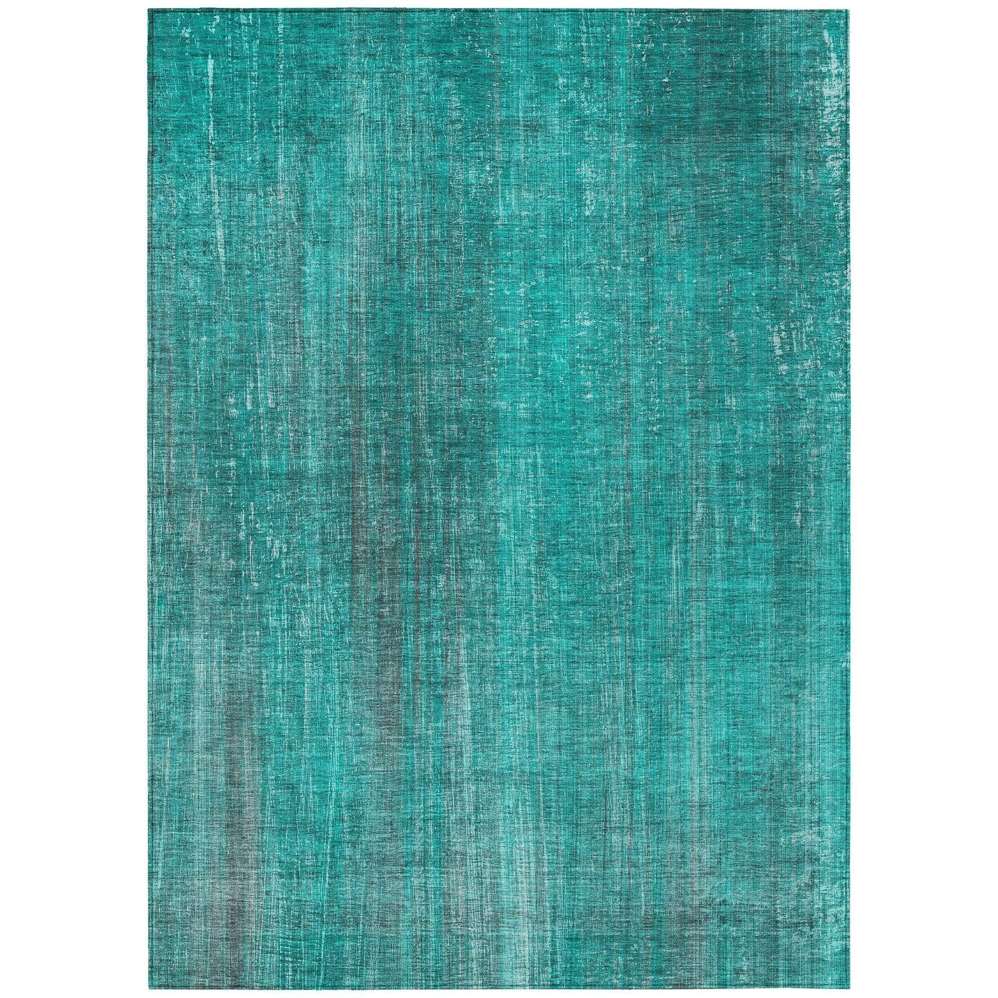 Machine Washable Teal Rug - Indoor / Outdoor - Kids / Pet Friendly Striped Print Rug