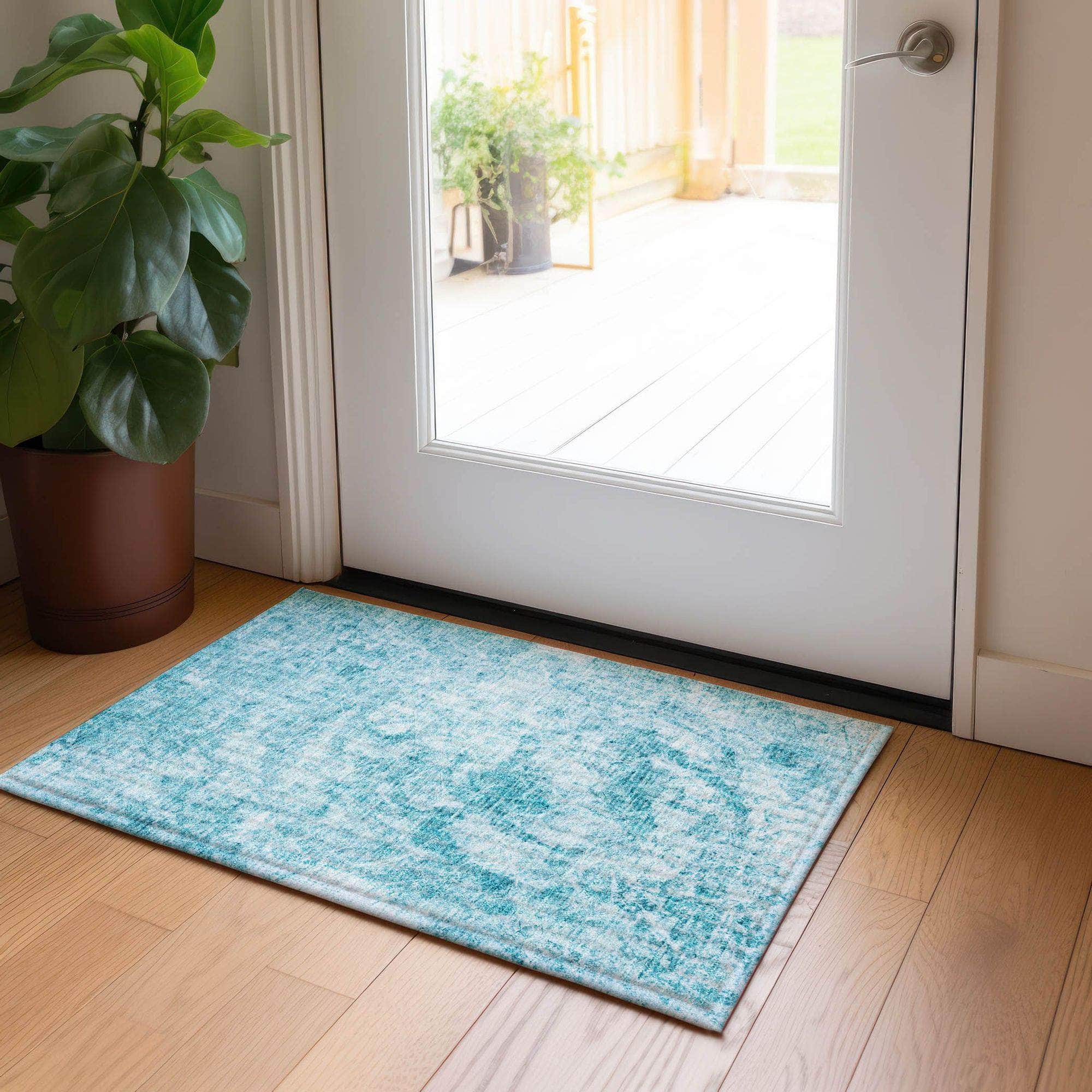 Machine Made ACN553 Teal Rugs