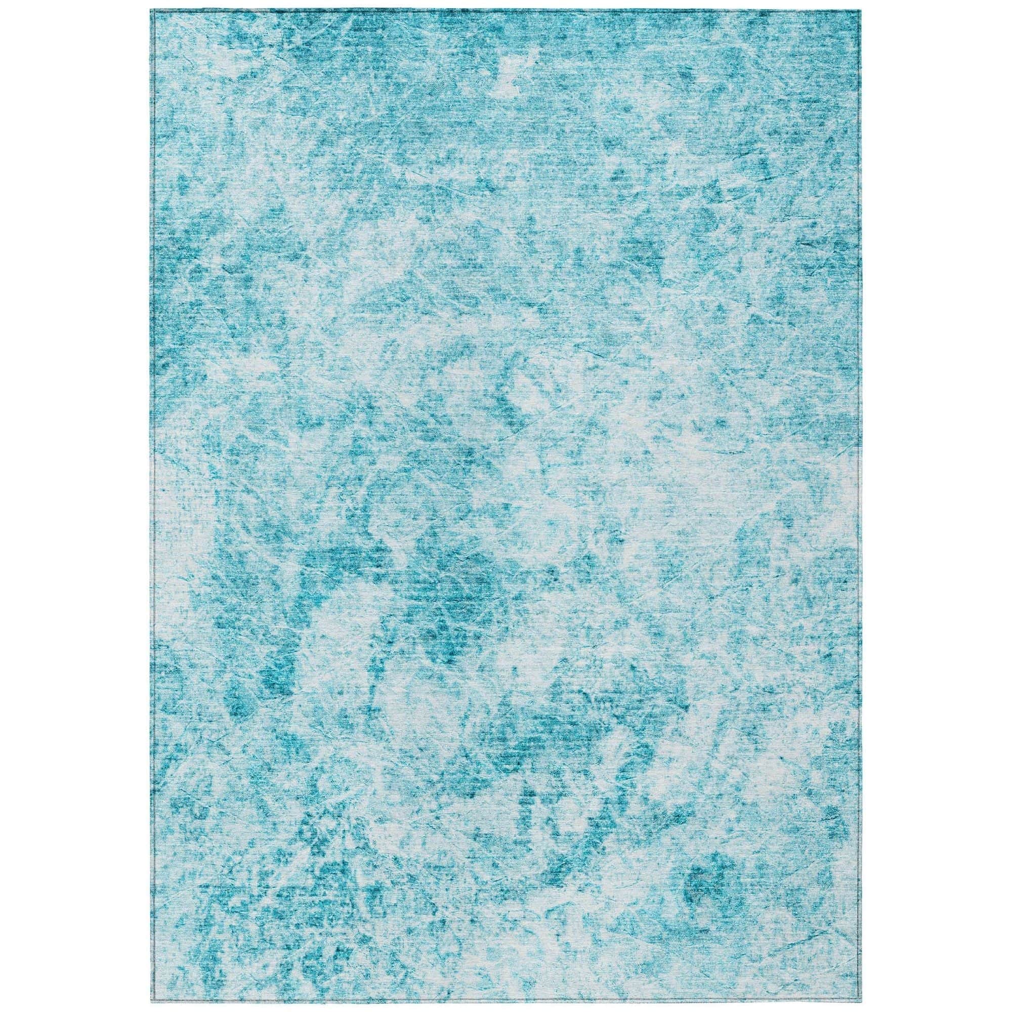 Machine Washable Teal Rug - Indoor / Outdoor - Kids / Pet Friendly Organic Print Rug