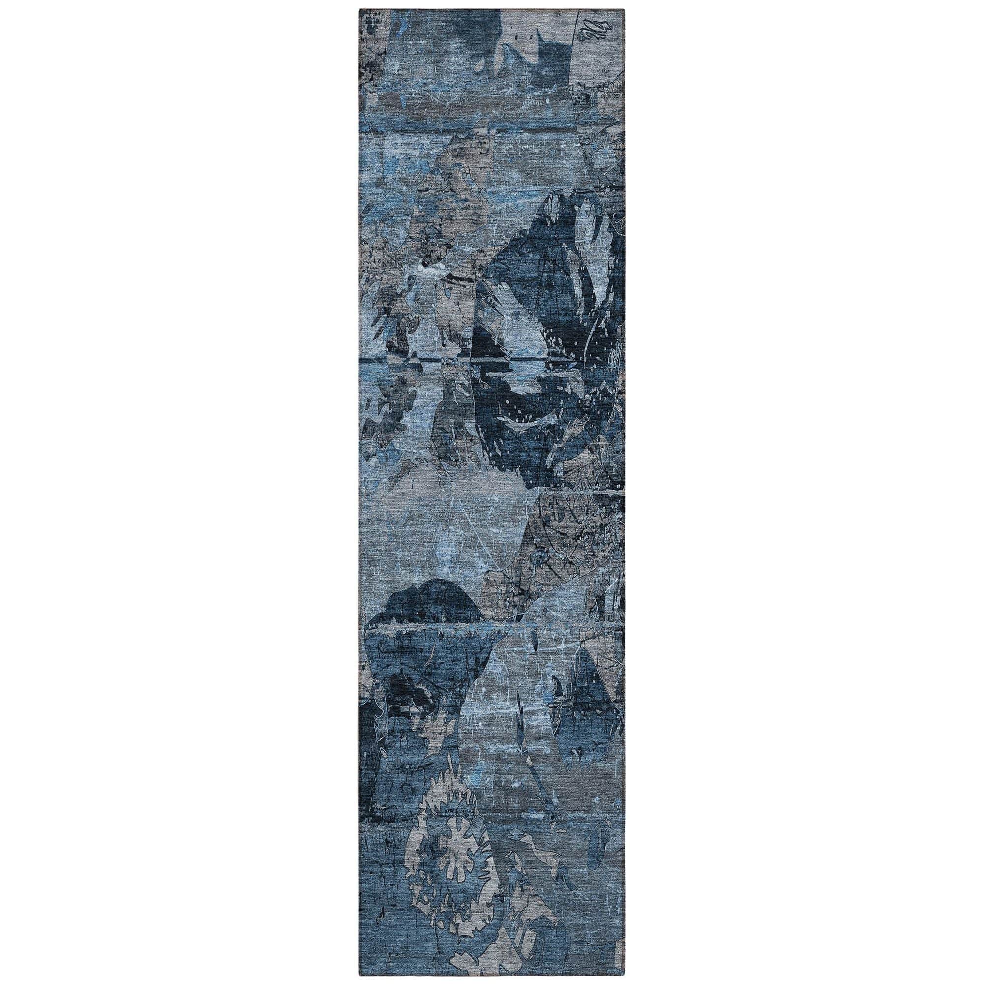 Machine Washable Denim Blue Rug - Indoor / Outdoor - Kids / Pet Friendly Organic Print Rug