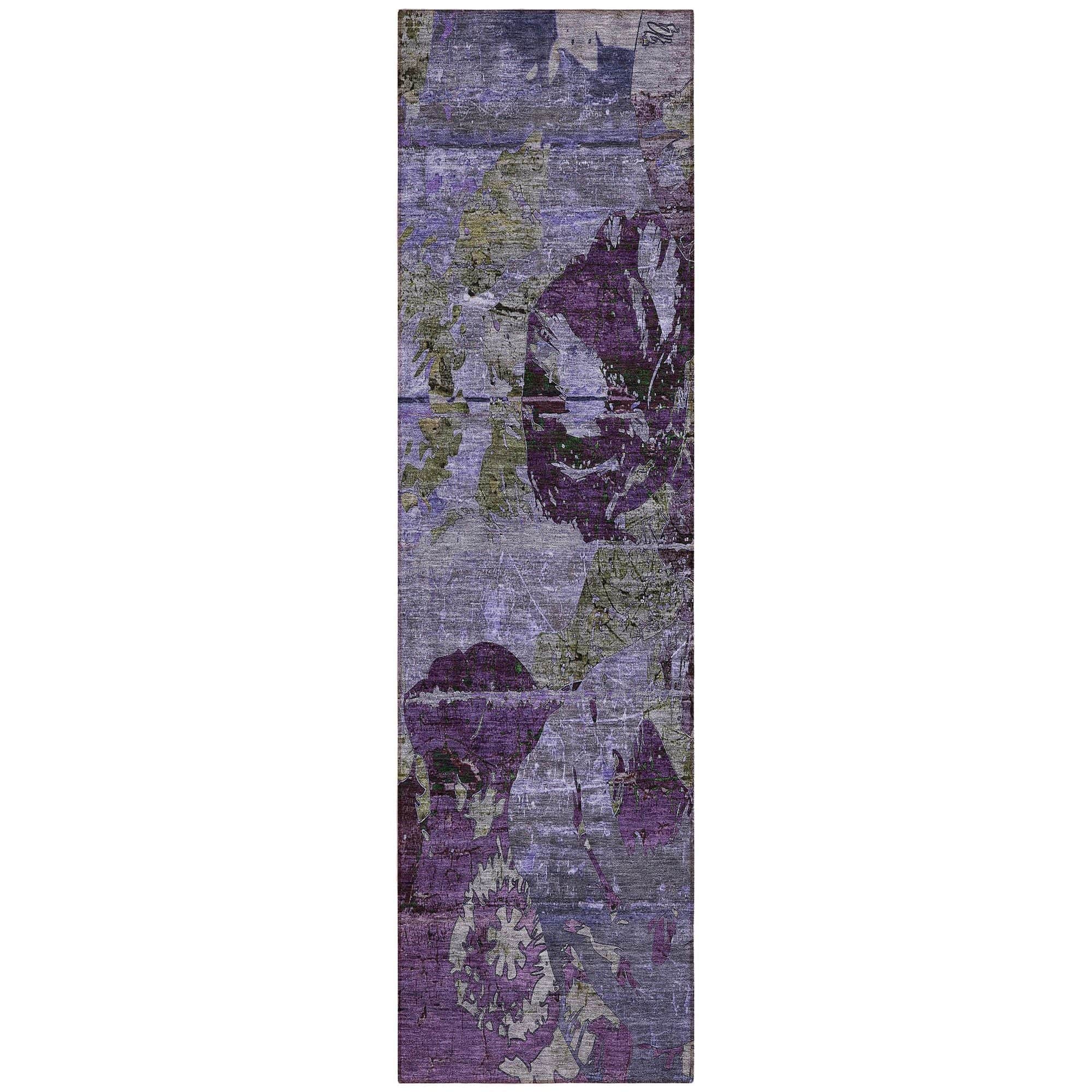 Machine Washable Purple Rug - Indoor / Outdoor - Kids / Pet Friendly Organic Print Rug