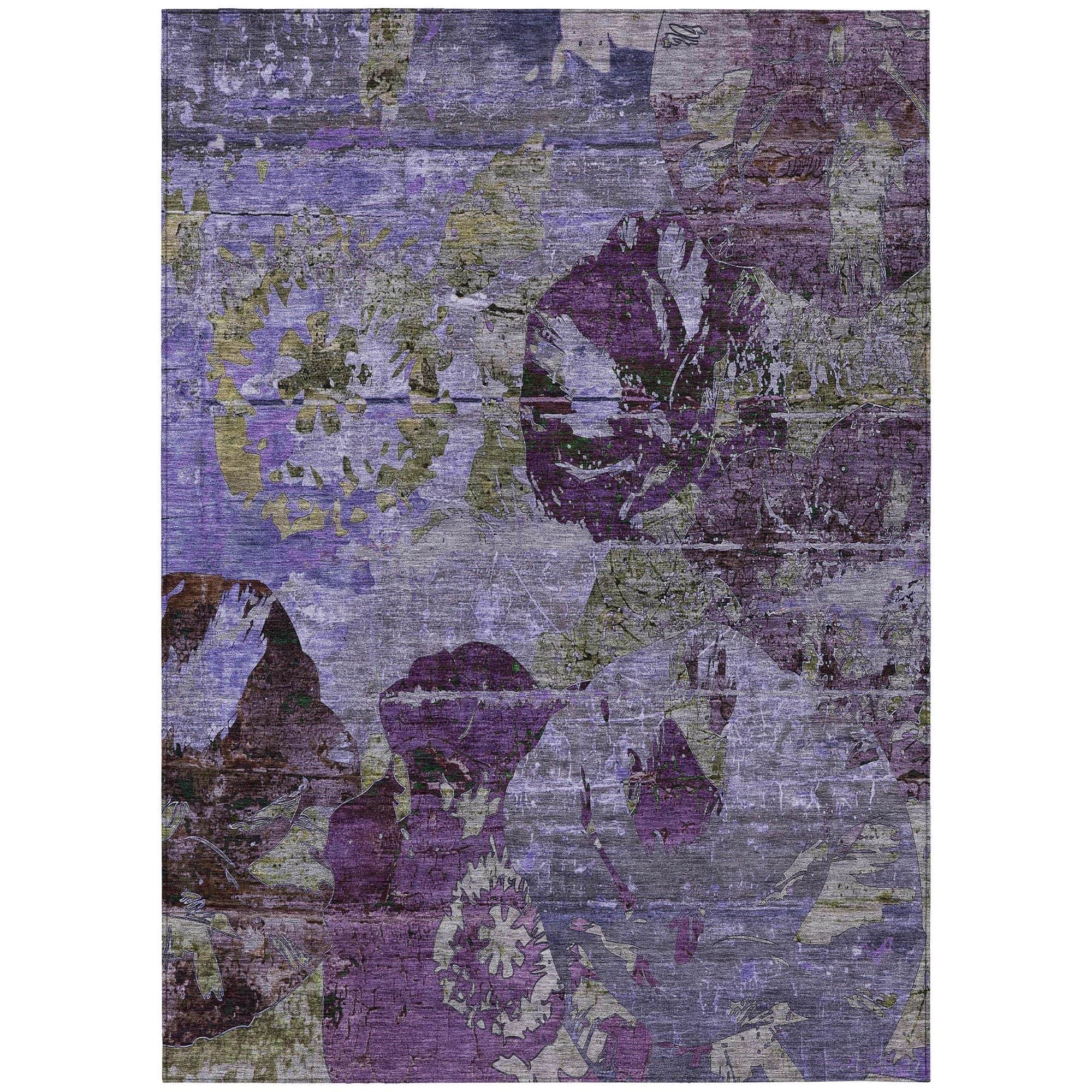 Machine Washable Purple Rug - Indoor / Outdoor - Kids / Pet Friendly Organic Print Rug