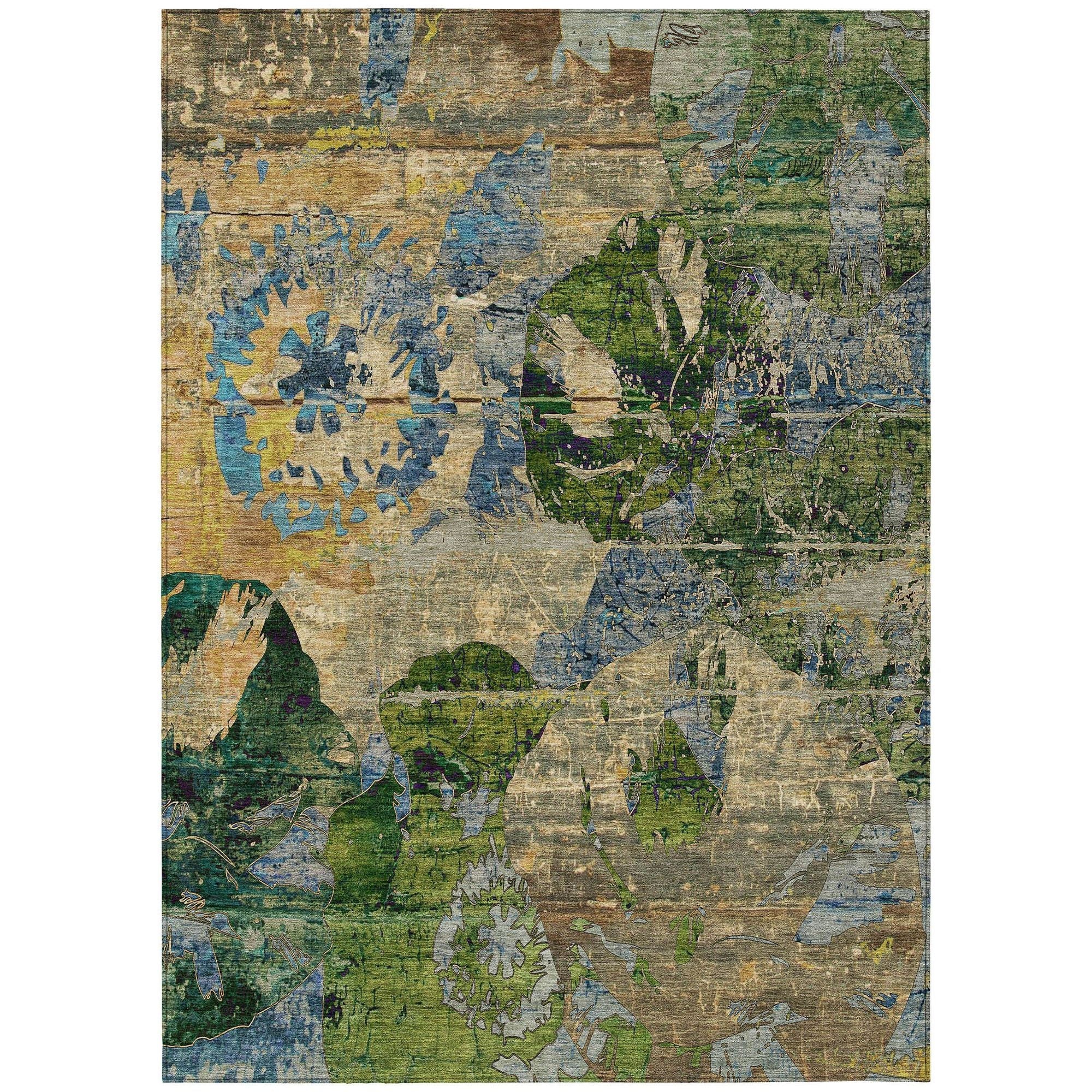 Machine Washable Taupe Brown Rug - Indoor / Outdoor - Kids / Pet Friendly Organic Print Rug