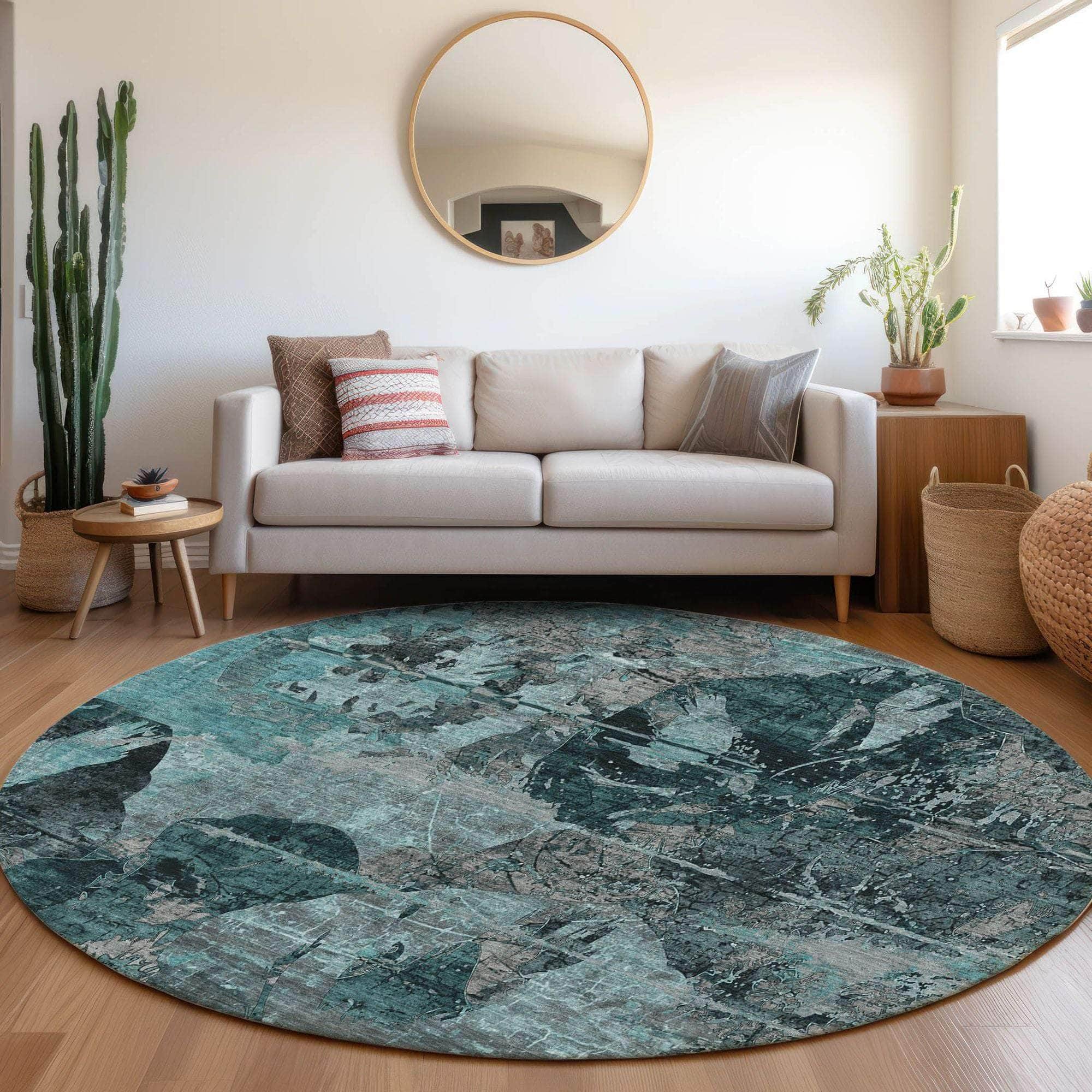 Machine Made ACN555 Teal Rugs