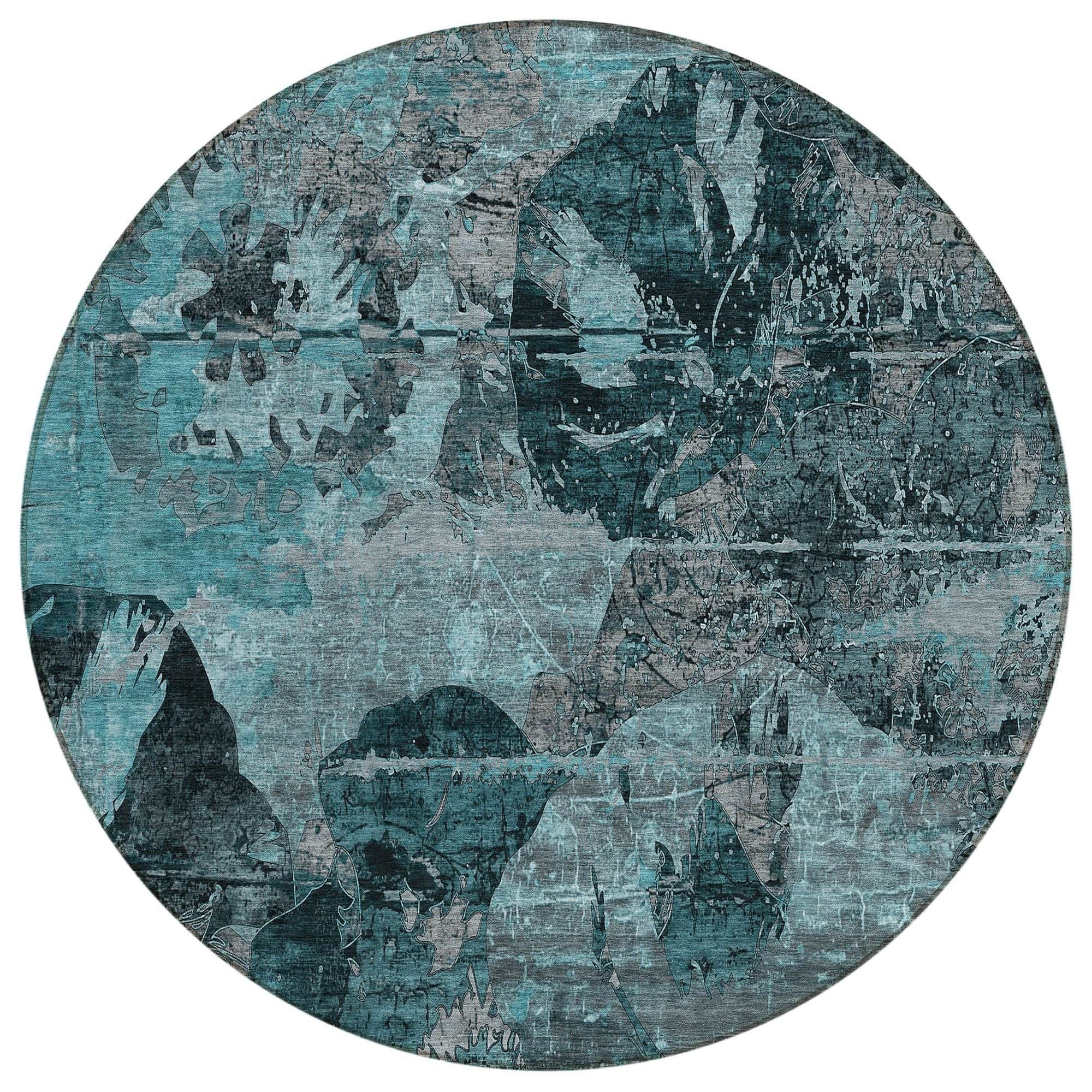 Machine Washable Teal Rug - Indoor / Outdoor - Kids / Pet Friendly Organic Print Rug