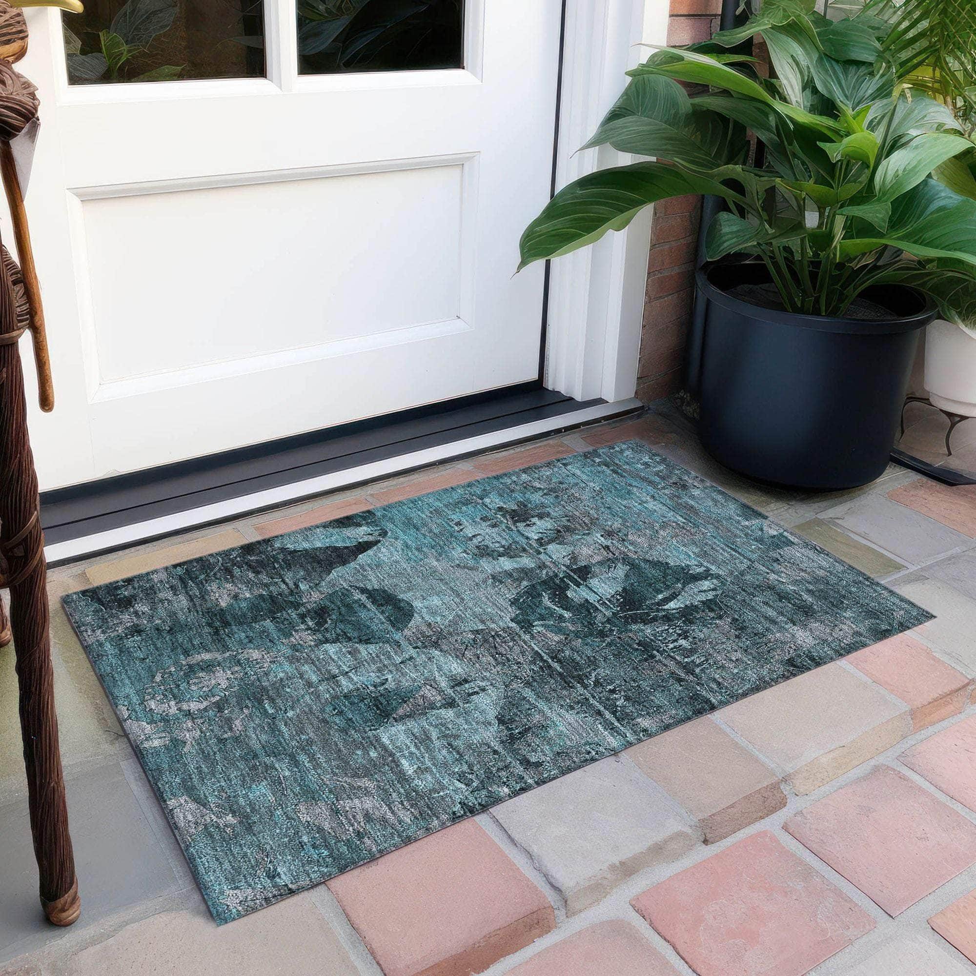 Machine Made ACN555 Teal Rugs