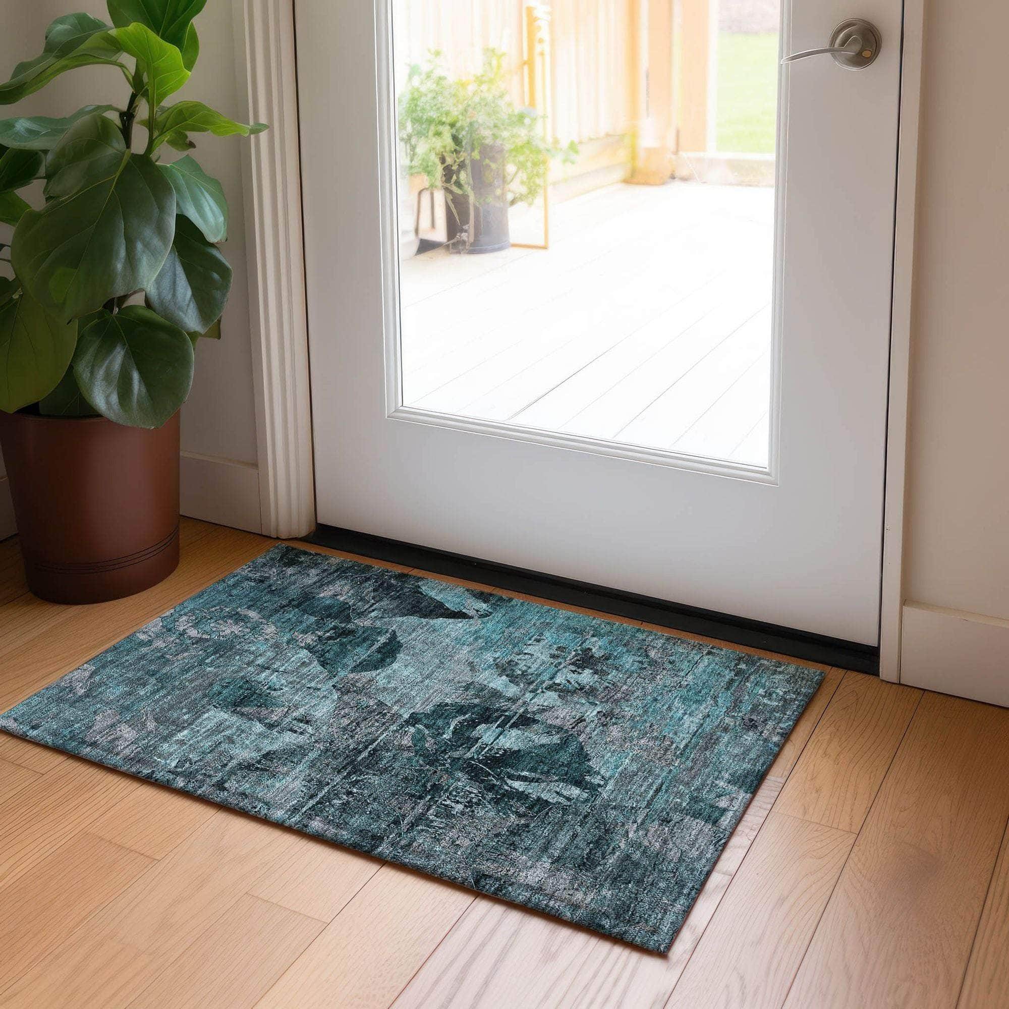 Machine Made ACN555 Teal Rugs