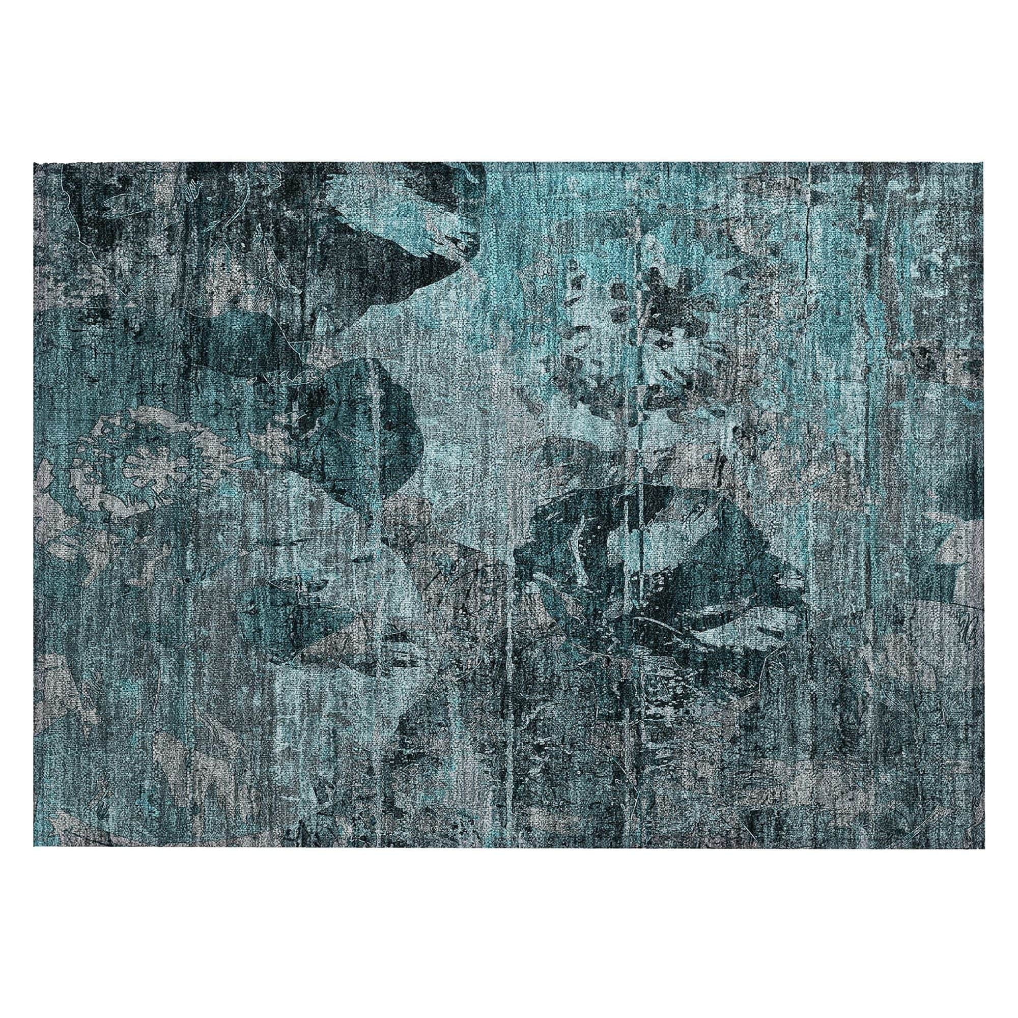 Machine Washable Teal Rug - Indoor / Outdoor - Kids / Pet Friendly Organic Print Rug