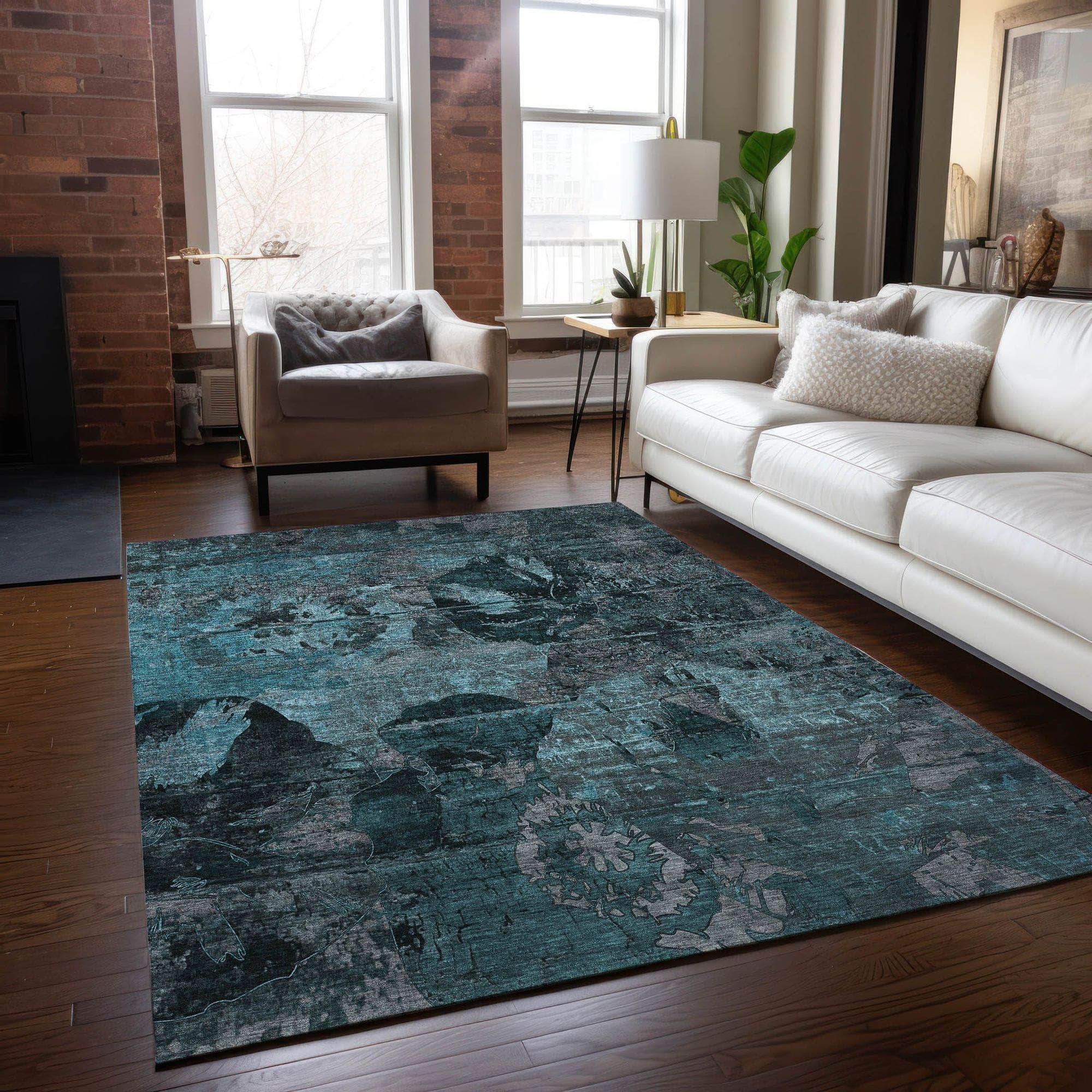 Machine Made ACN555 Teal Rugs