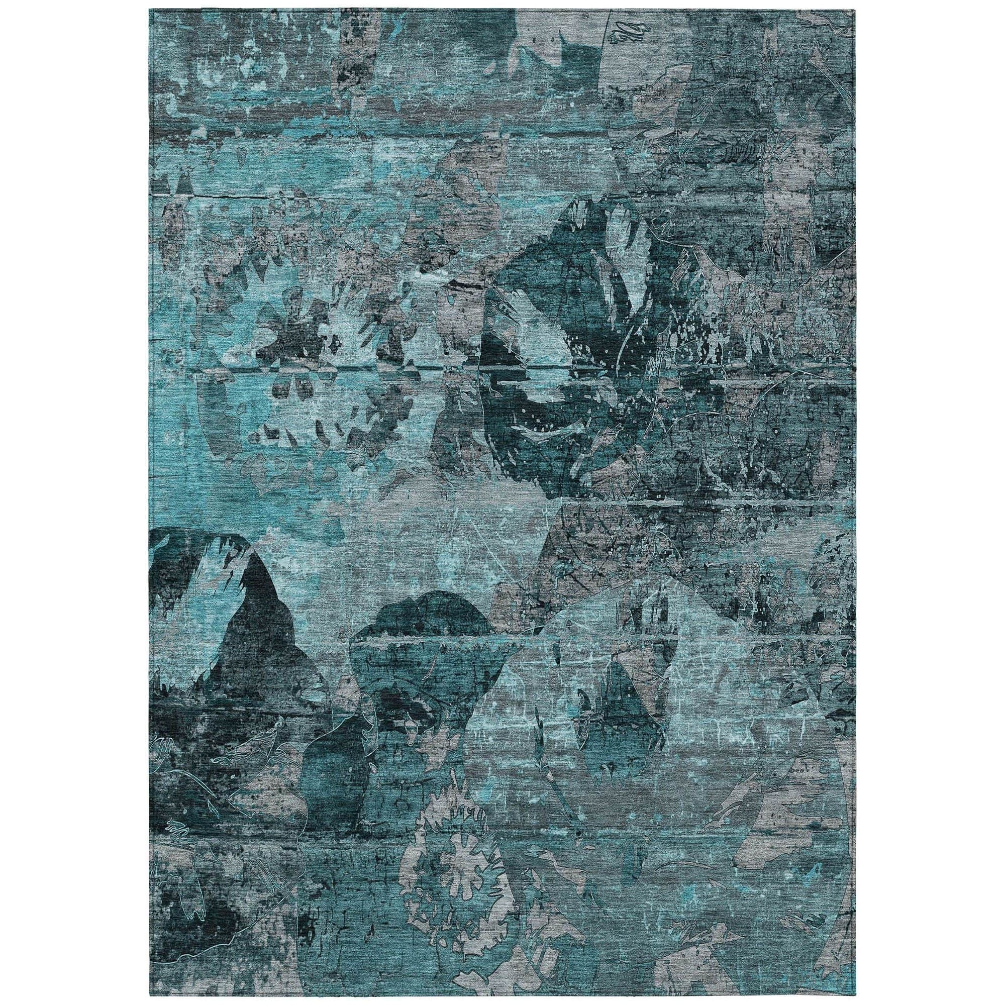 Machine Washable Teal Rug - Indoor / Outdoor - Kids / Pet Friendly Organic Print Rug