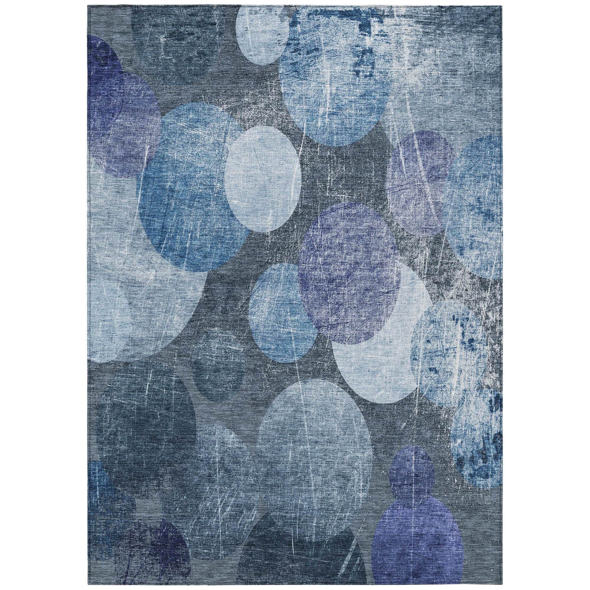 Machine Washable Blue Rug - Indoor / Outdoor - Kids / Pet Friendly Organic Print Rug