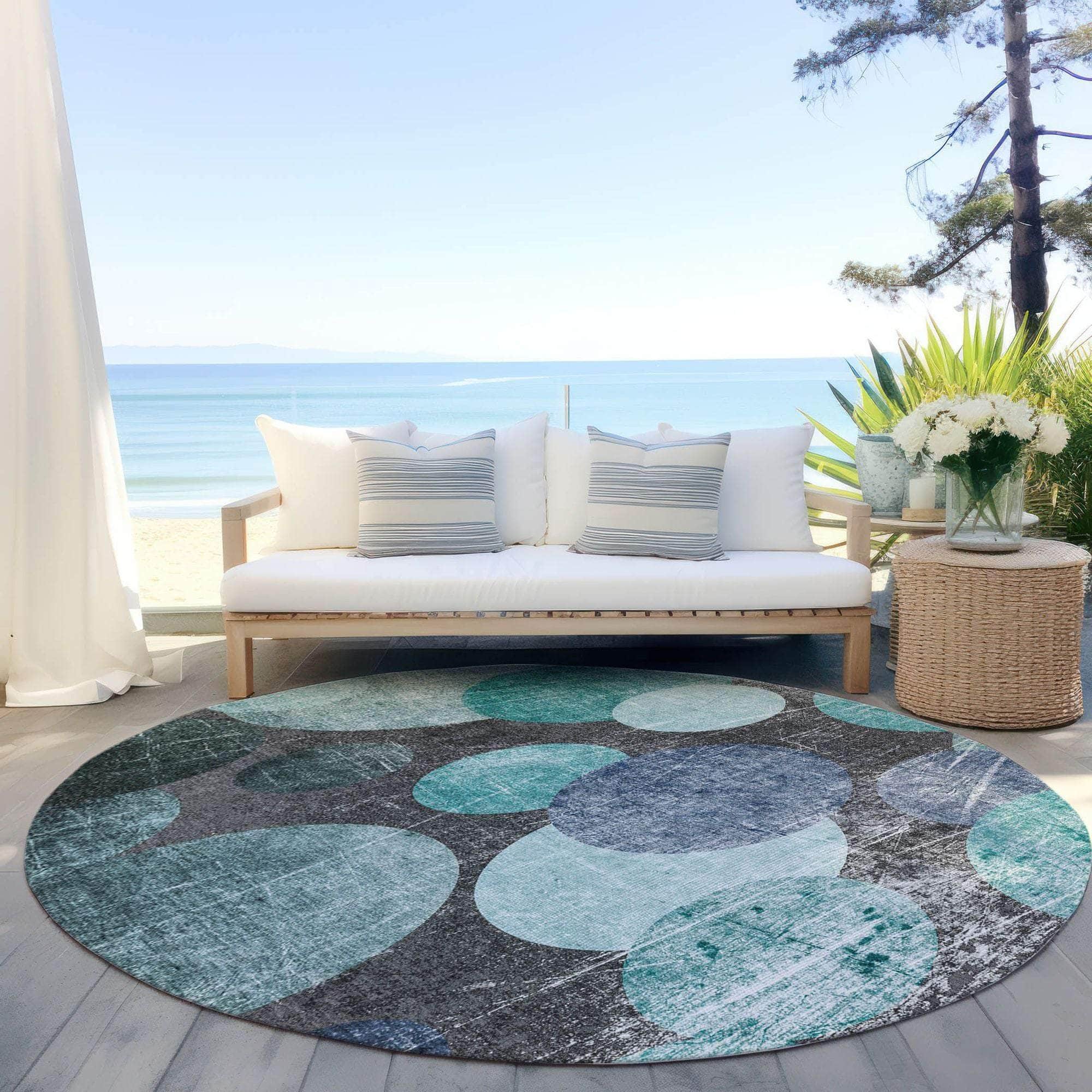 Machine Made ACN556 Teal Rugs