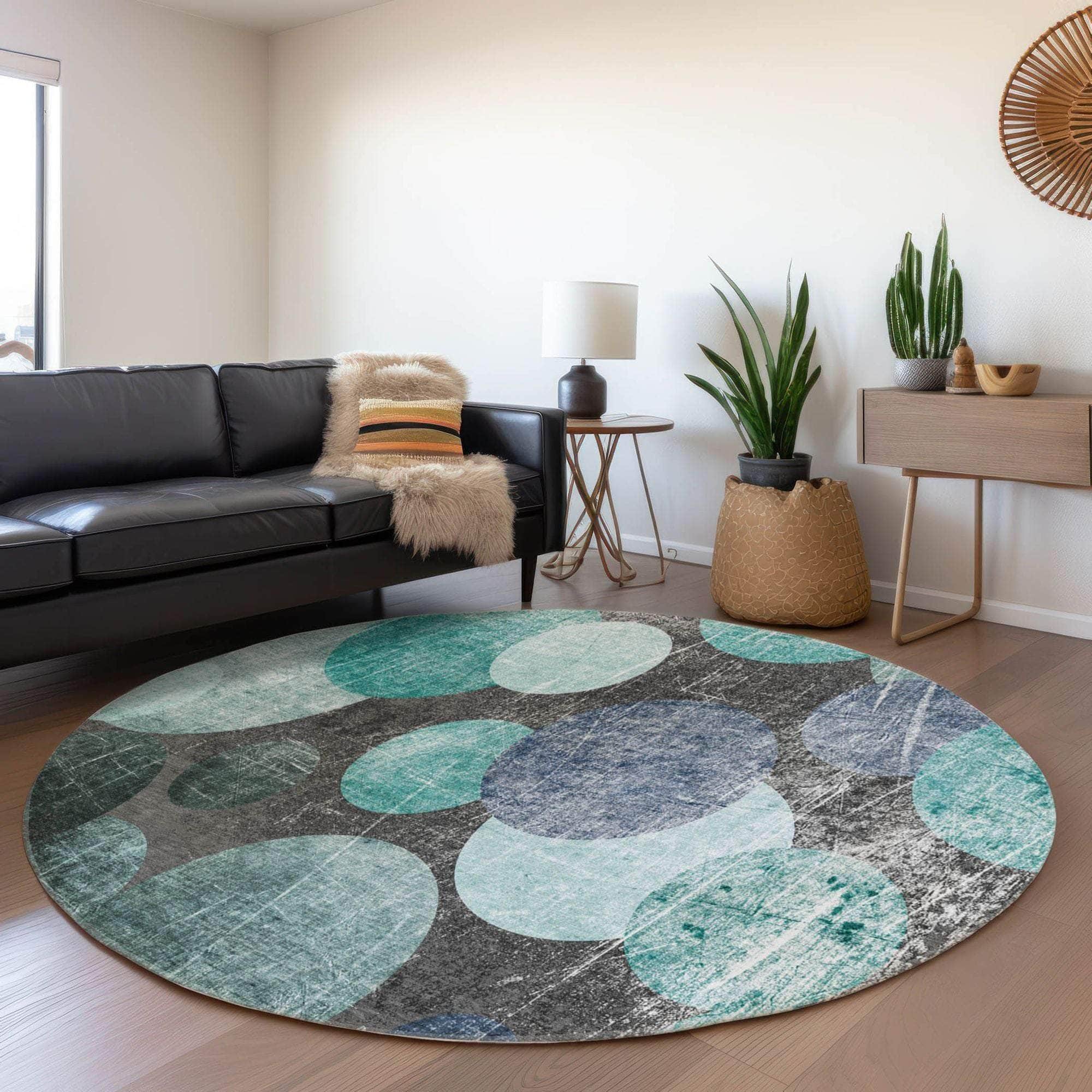 Machine Made ACN556 Teal Rugs