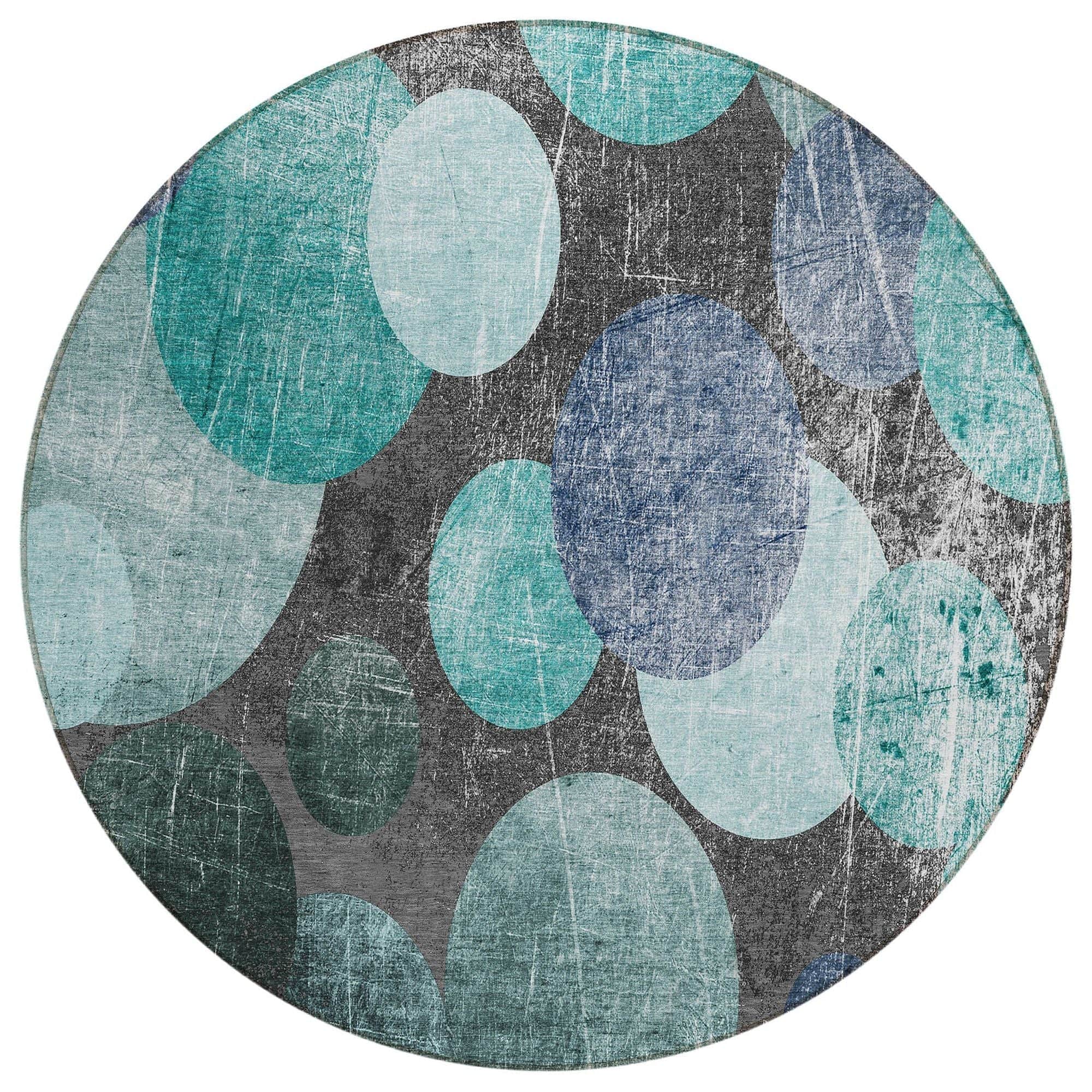 Machine Washable Teal Rug - Indoor / Outdoor - Kids / Pet Friendly Organic Print Rug