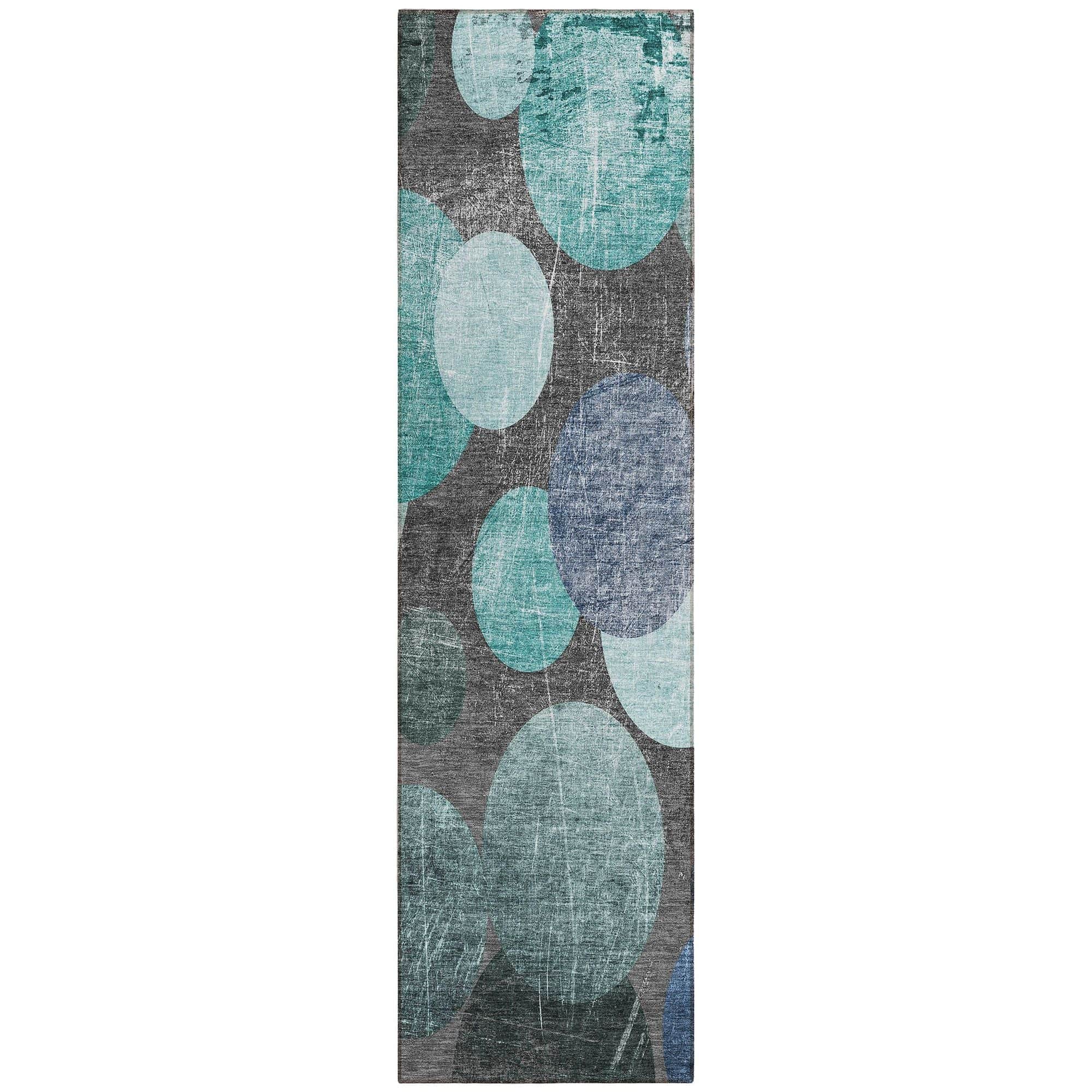 Machine Washable Teal Rug - Indoor / Outdoor - Kids / Pet Friendly Organic Print Rug