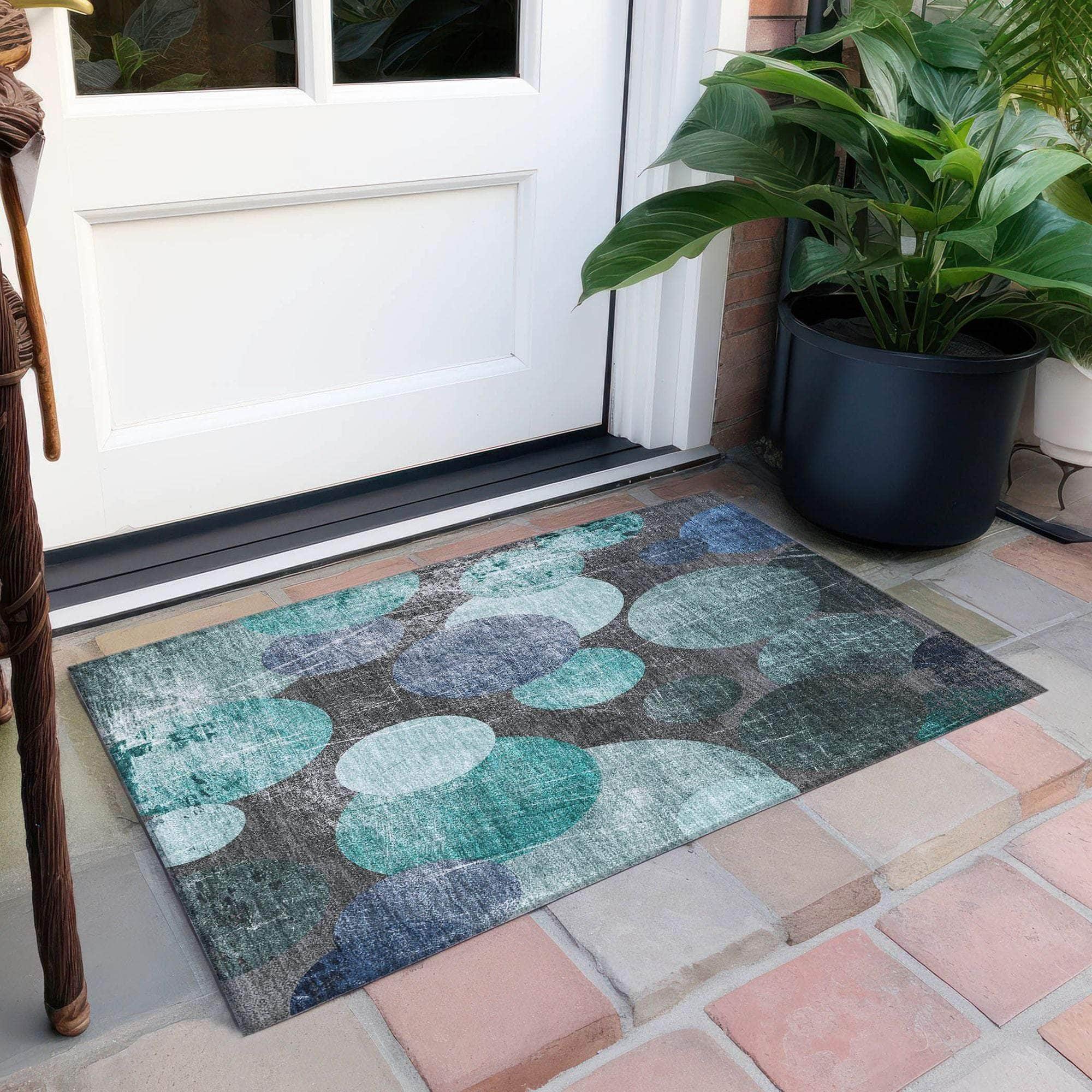 Machine Made ACN556 Teal Rugs