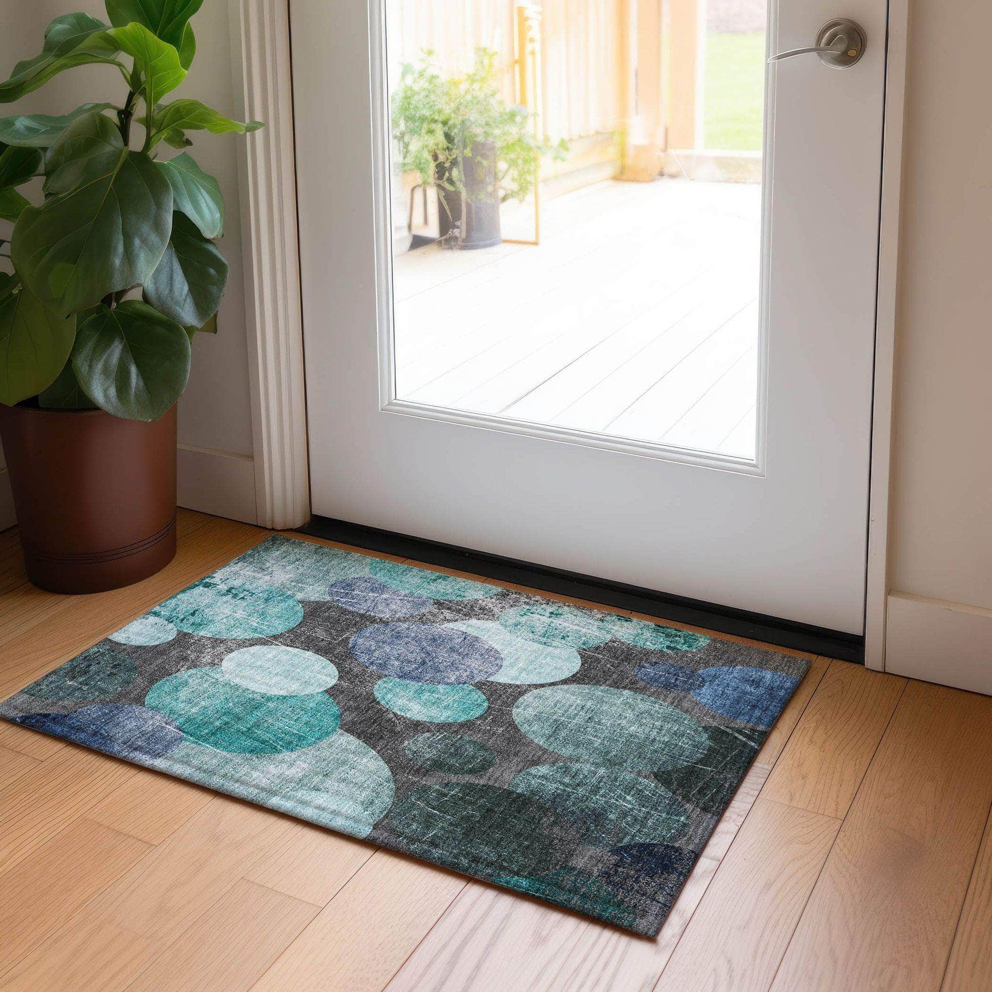 Machine Made ACN556 Teal Rugs