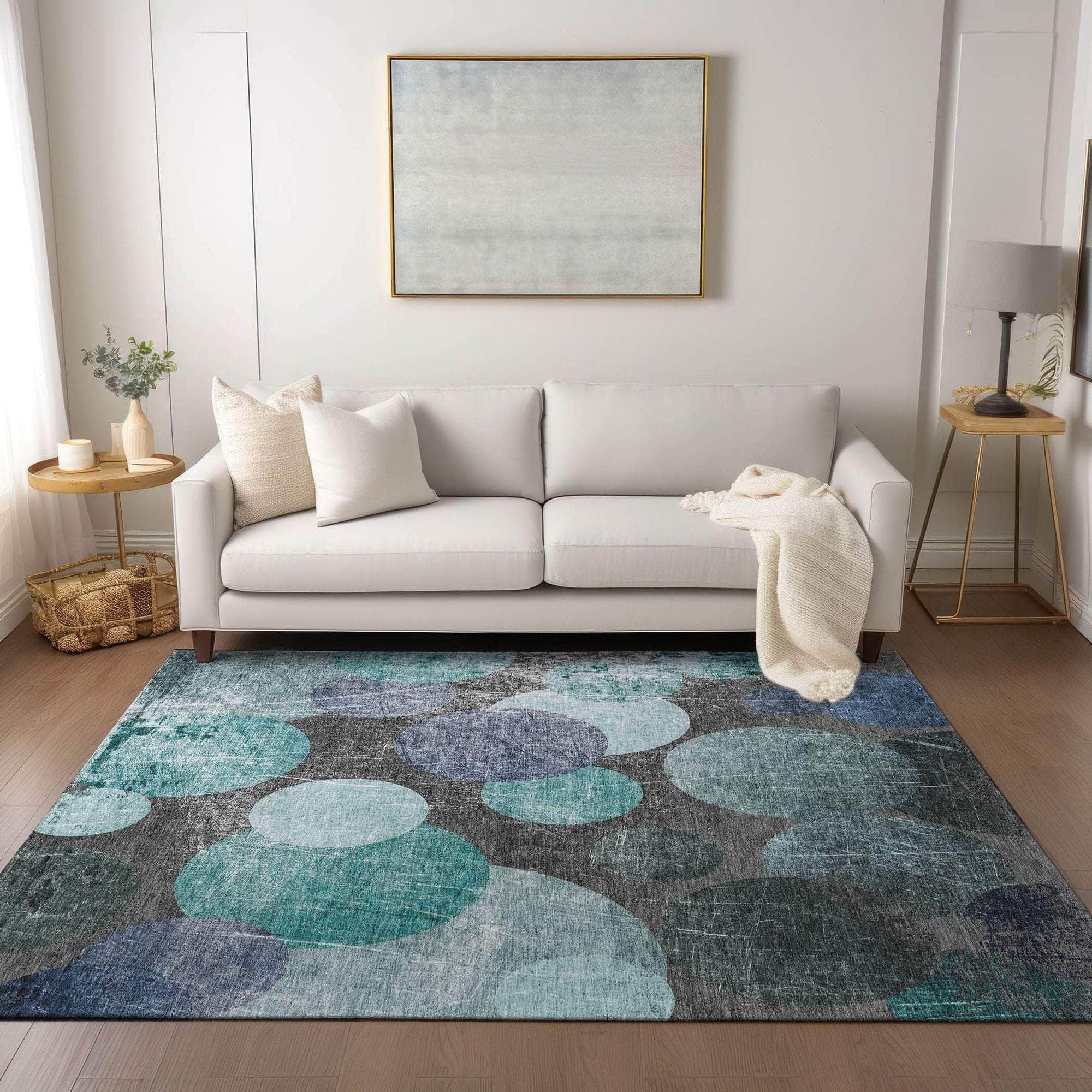Machine Made ACN556 Teal Rugs