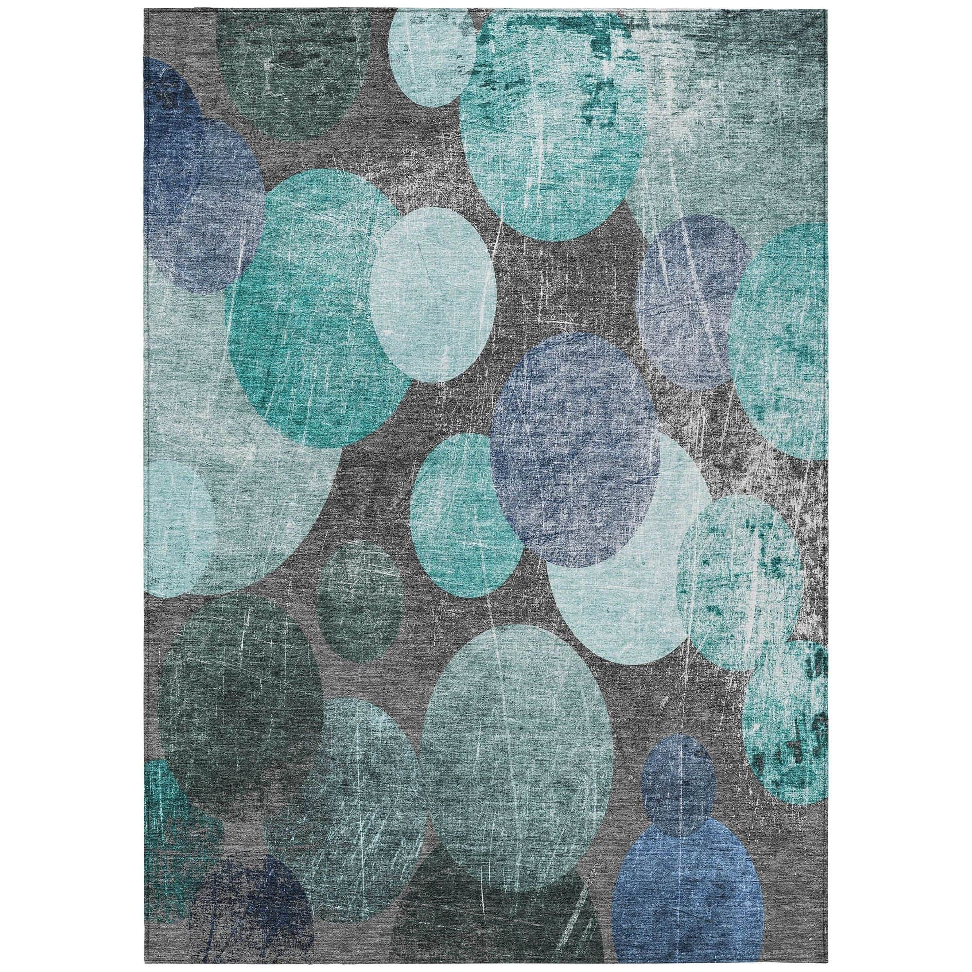 Machine Washable Teal Rug - Indoor / Outdoor - Kids / Pet Friendly Organic Print Rug